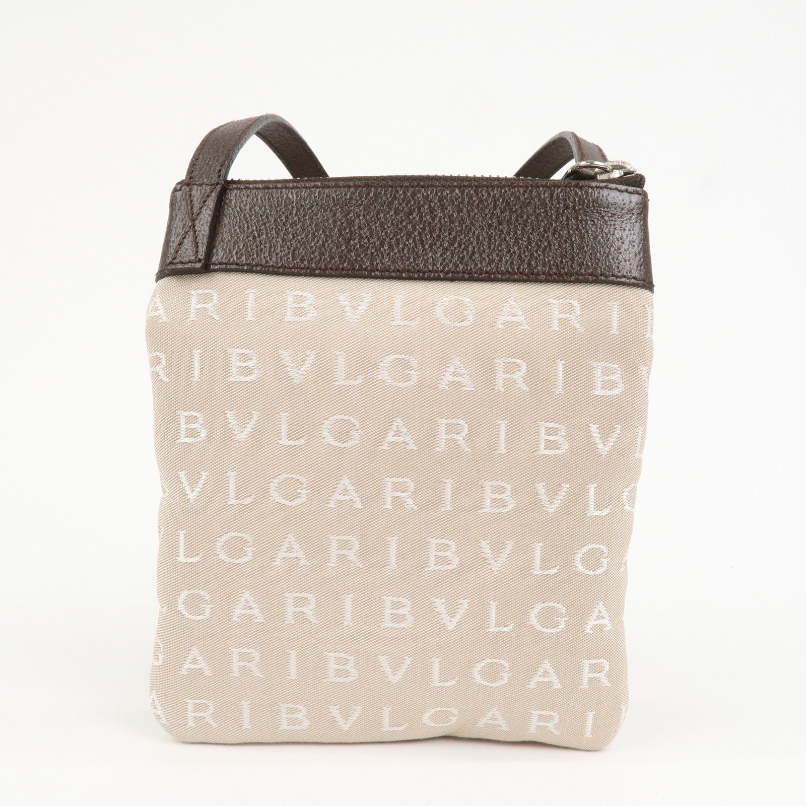 BVLGARI Logo Mania Canvas Leather Shoulder Bag Beige Brown 22588