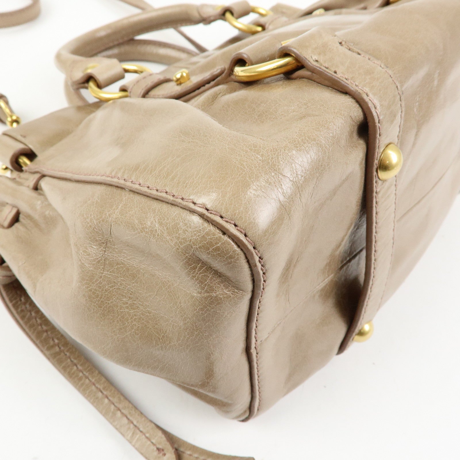 MIU MIU Logo Leather 2Way Bag Hand Bag Shoulder Bag Beige RN0647
