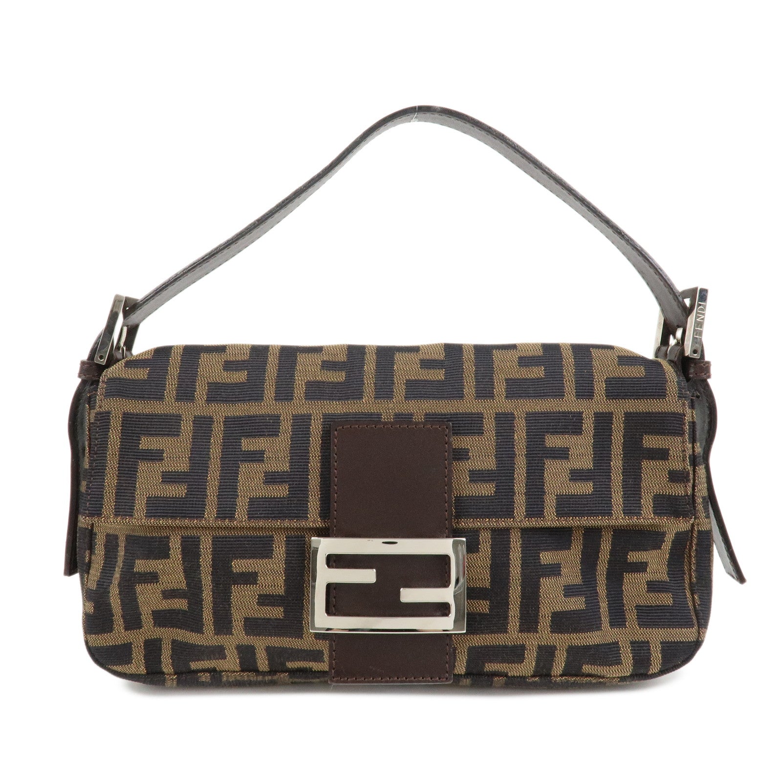 FENDI Mamma Baguette Zucca Canvas Shoulder Bag Brown Black 26424