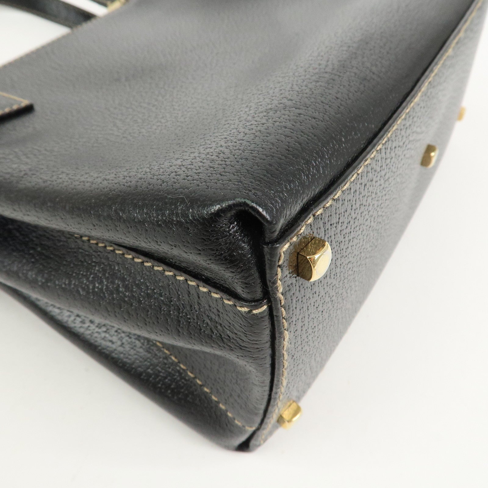 Ferragamo Gancini Leather 2 Way Bag Hand Bag Shoulder Bag Black