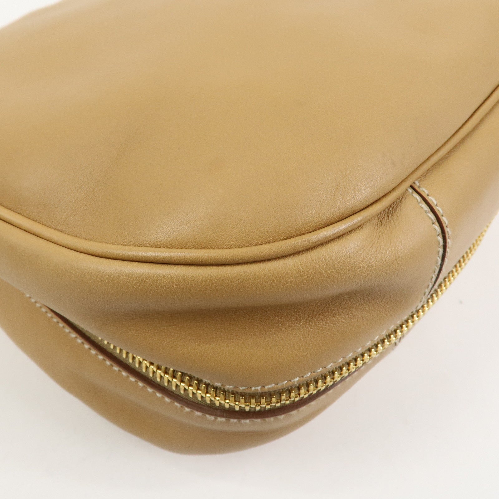 PRADA Triangle Logo Leather Shoulder Bag Hand Bag Camel