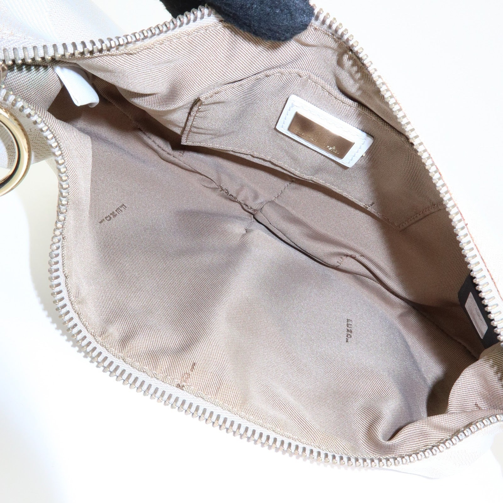 FENDI Canvas Leather Hand Bag Shoulder Bag Light Beige White 8BR391