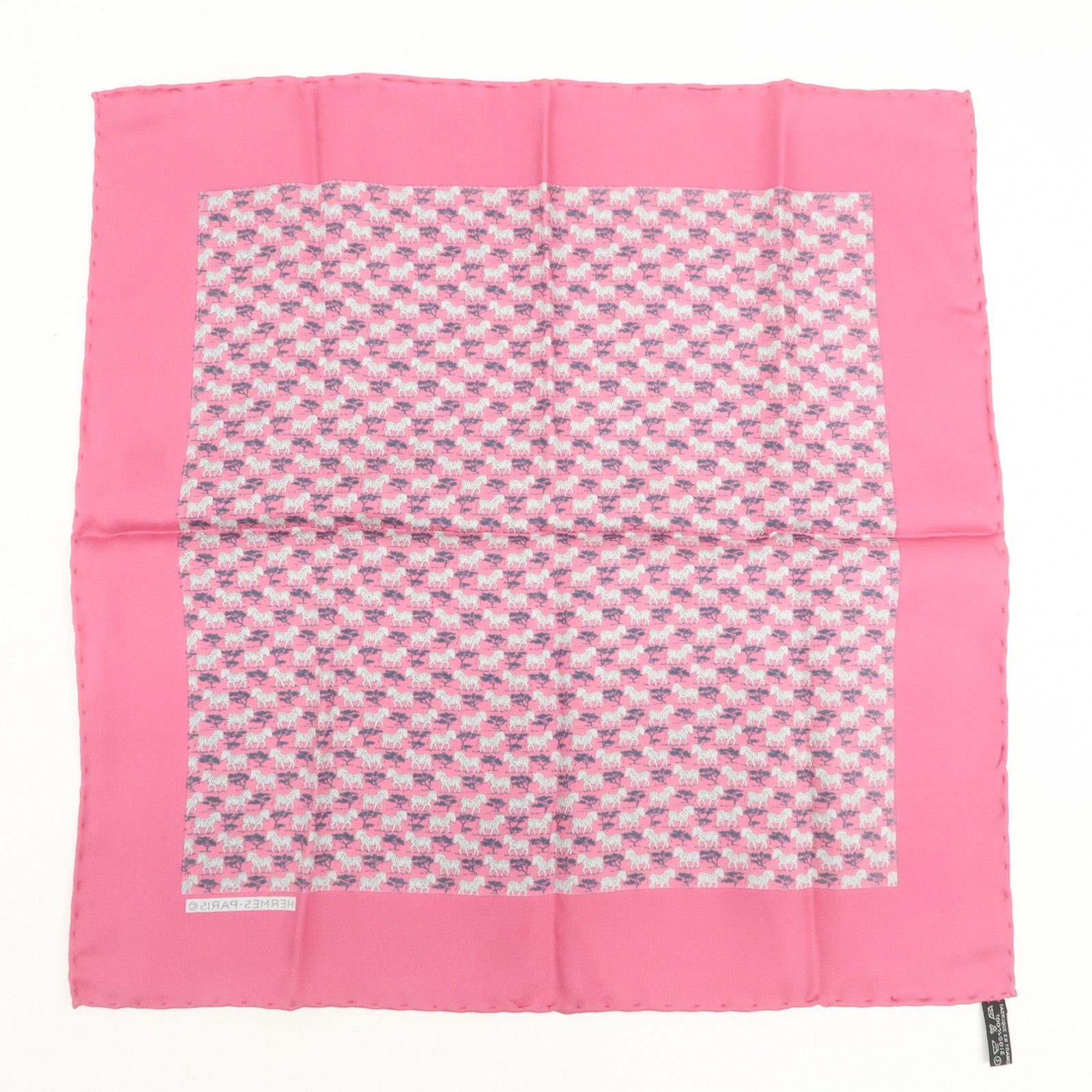 HERMES Logo Silk 100％ Scarf Safari 42×42 Pink