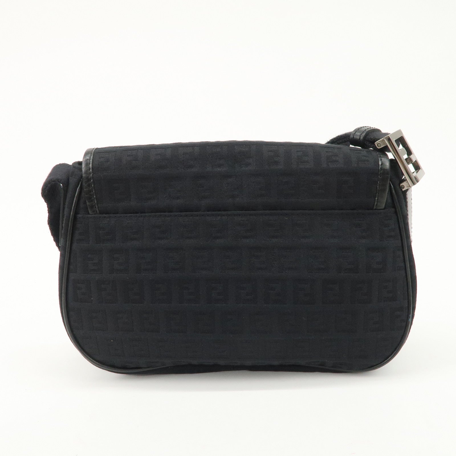 FENDI Zucchino Canvas Leather Shoulder Bag Black 8BR320