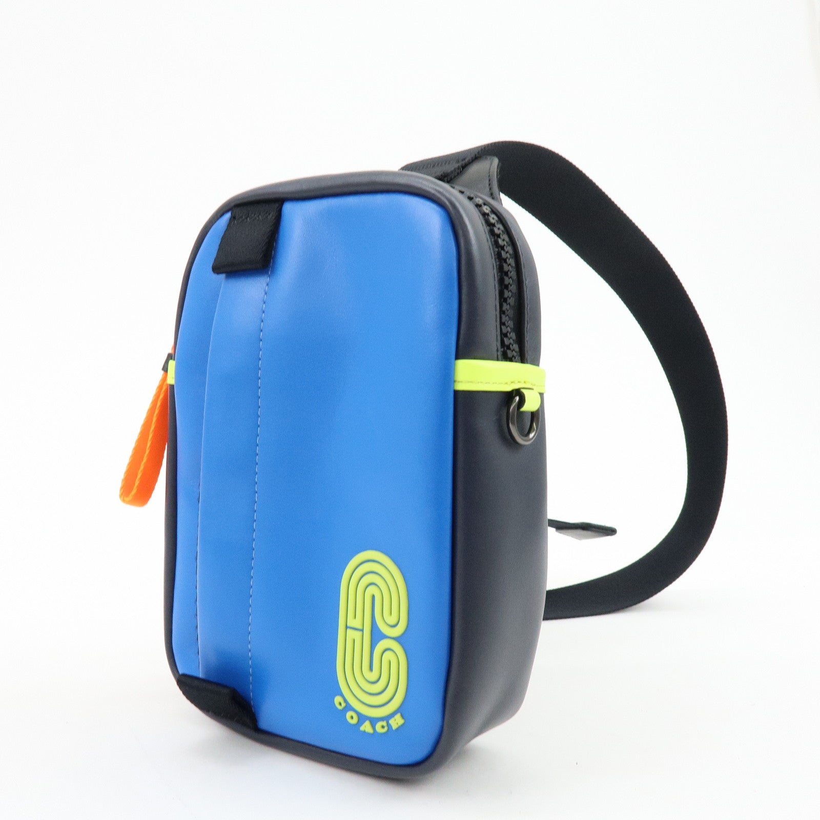 COACH Edge L-Pack Leather Waist Bag Crossbody Bag Blue Black