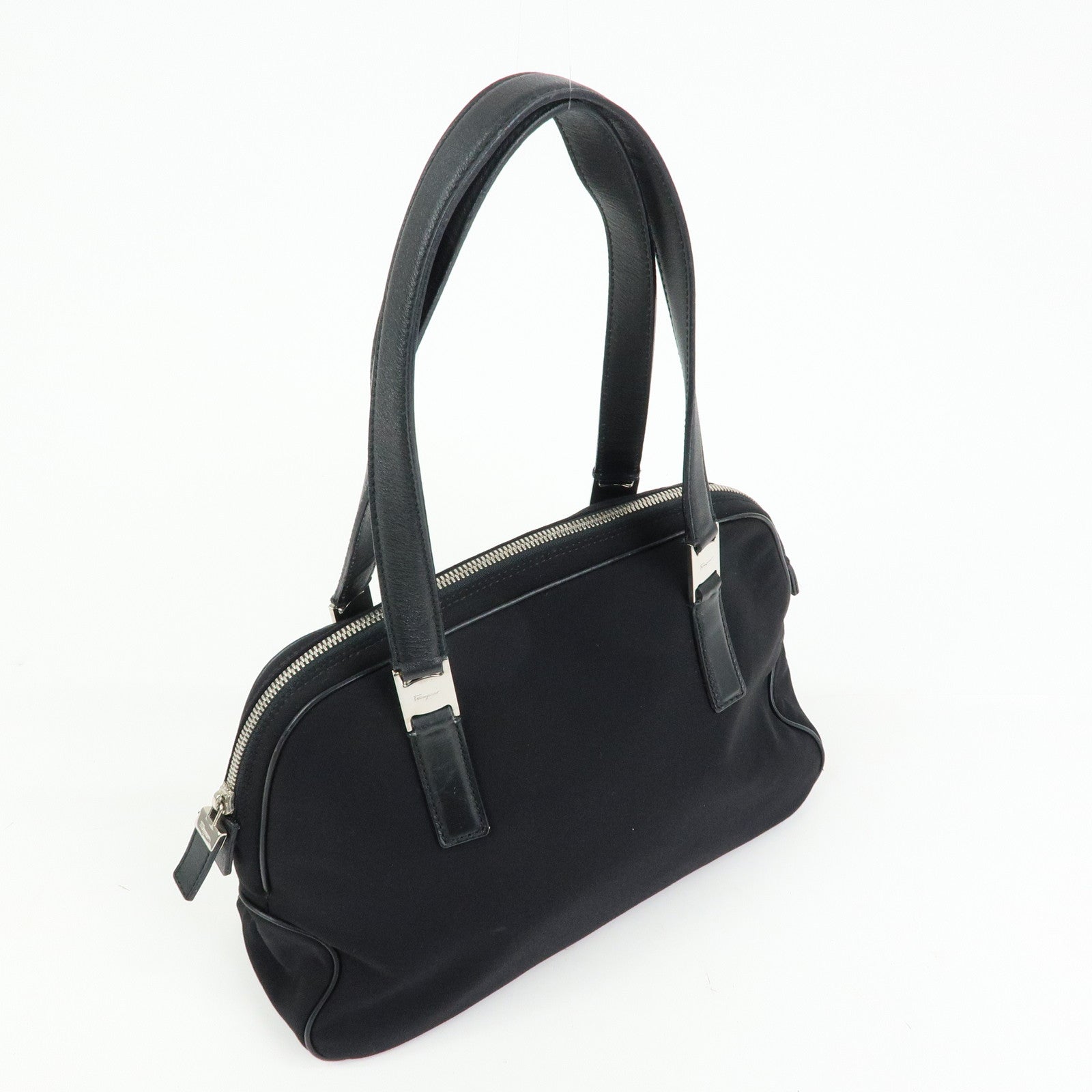 Ferragamo Vara Nylon Leather Boston Bag Shoulder Bag Black