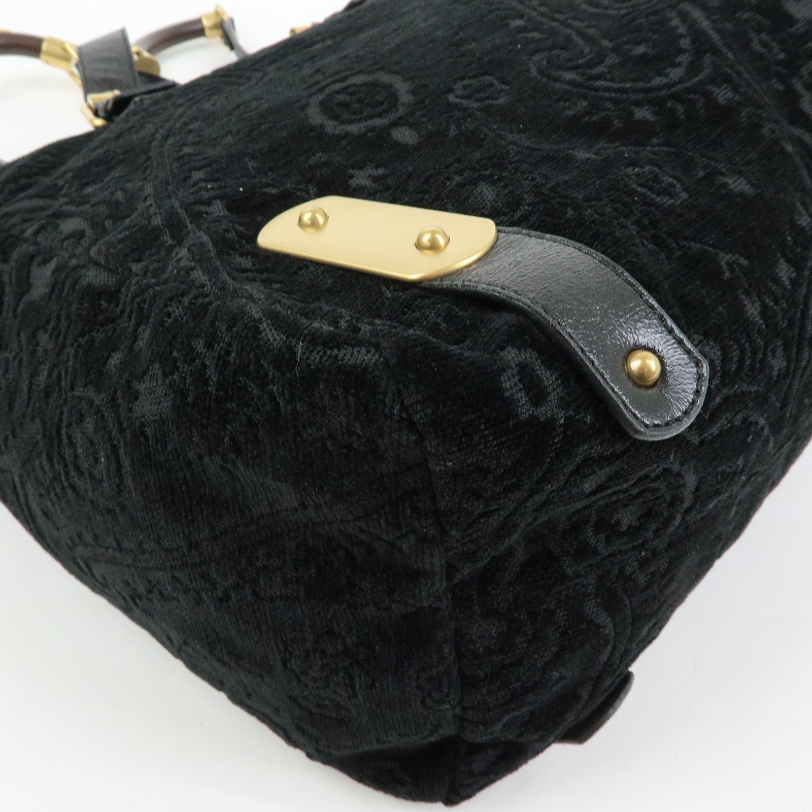 STELLA MCCARTNEY Canvas Leather Tote Hand Bag Paisley Pattern Black
