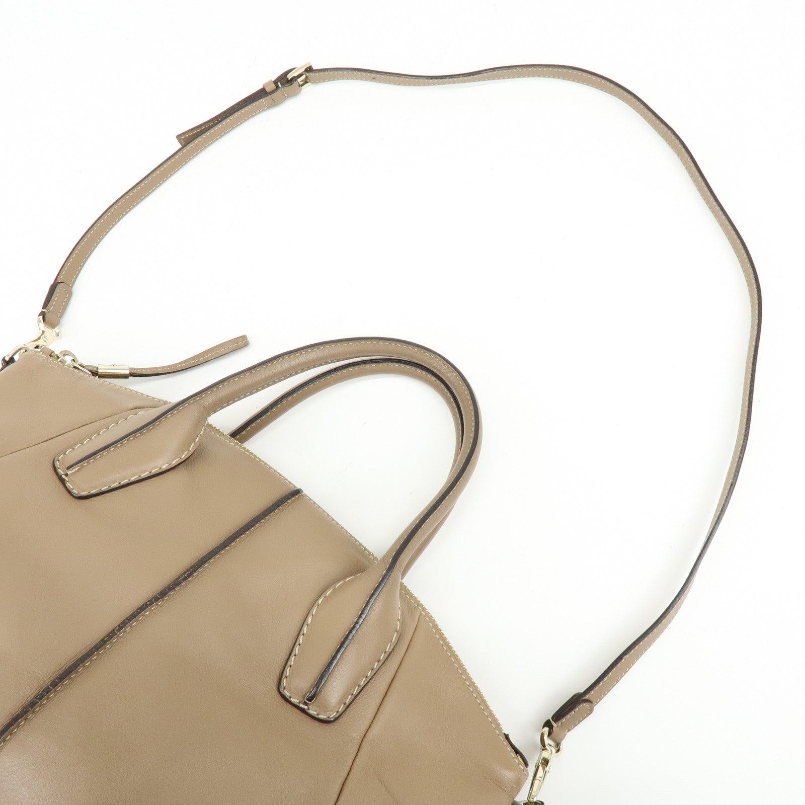 TOD'S Leather Stitch 2Way Bag Boston Bag Shoulder Bag Brown