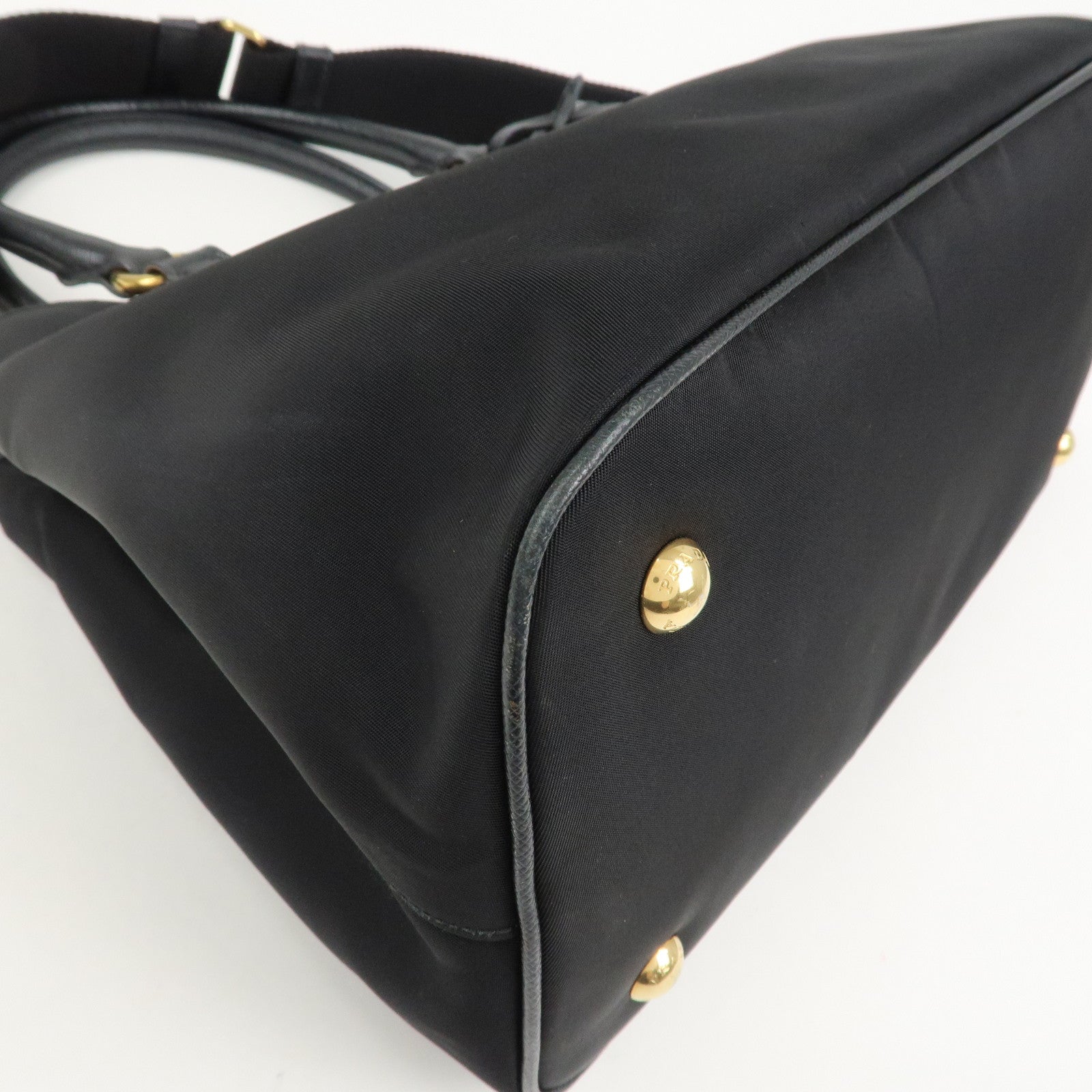 PRADA Logo Nylon Leather 2Way Hand Bag Shoulder Bag Black 1BA173