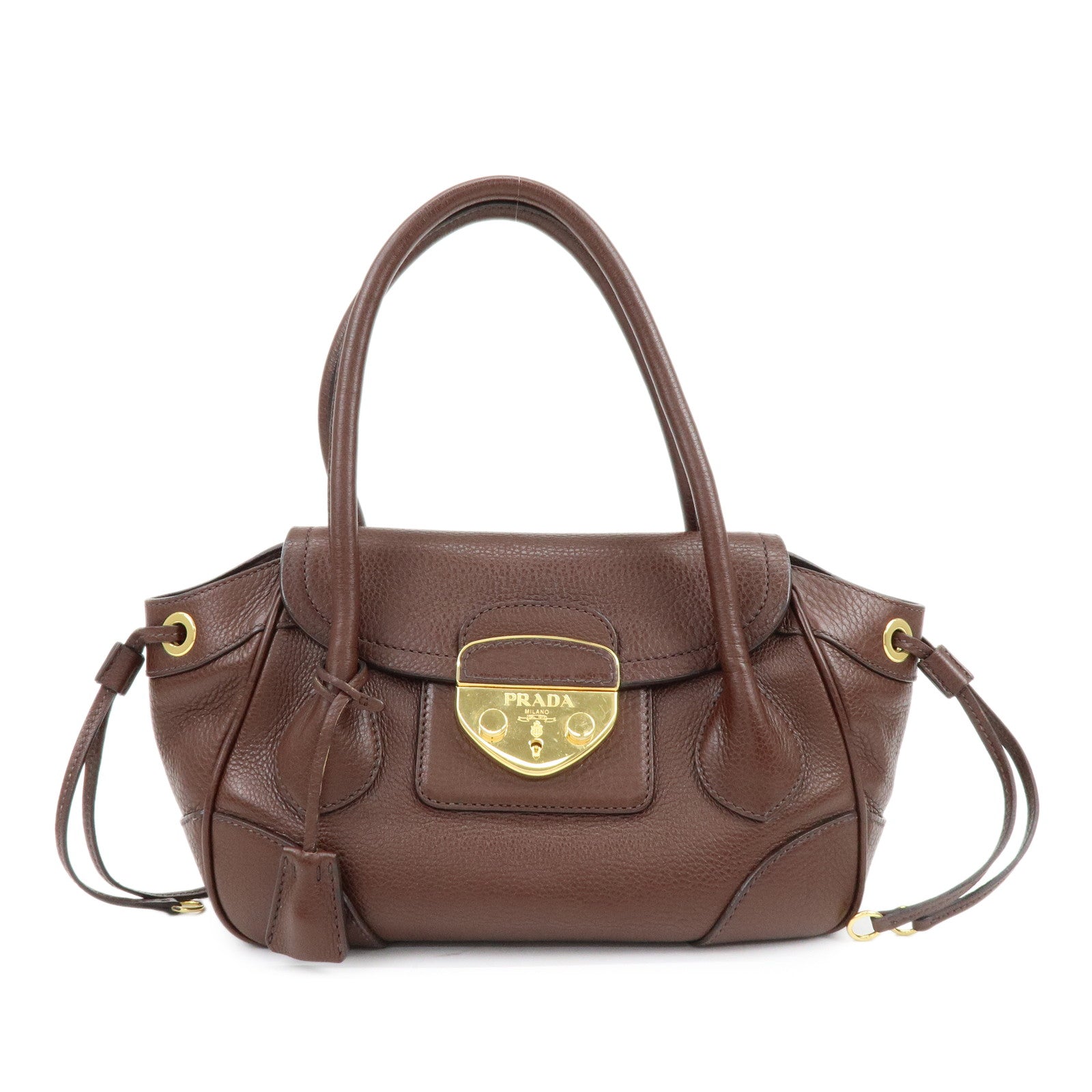 PRADA Vitello Daino Leather Hand Bag Shoulder Bag Brown BR3207