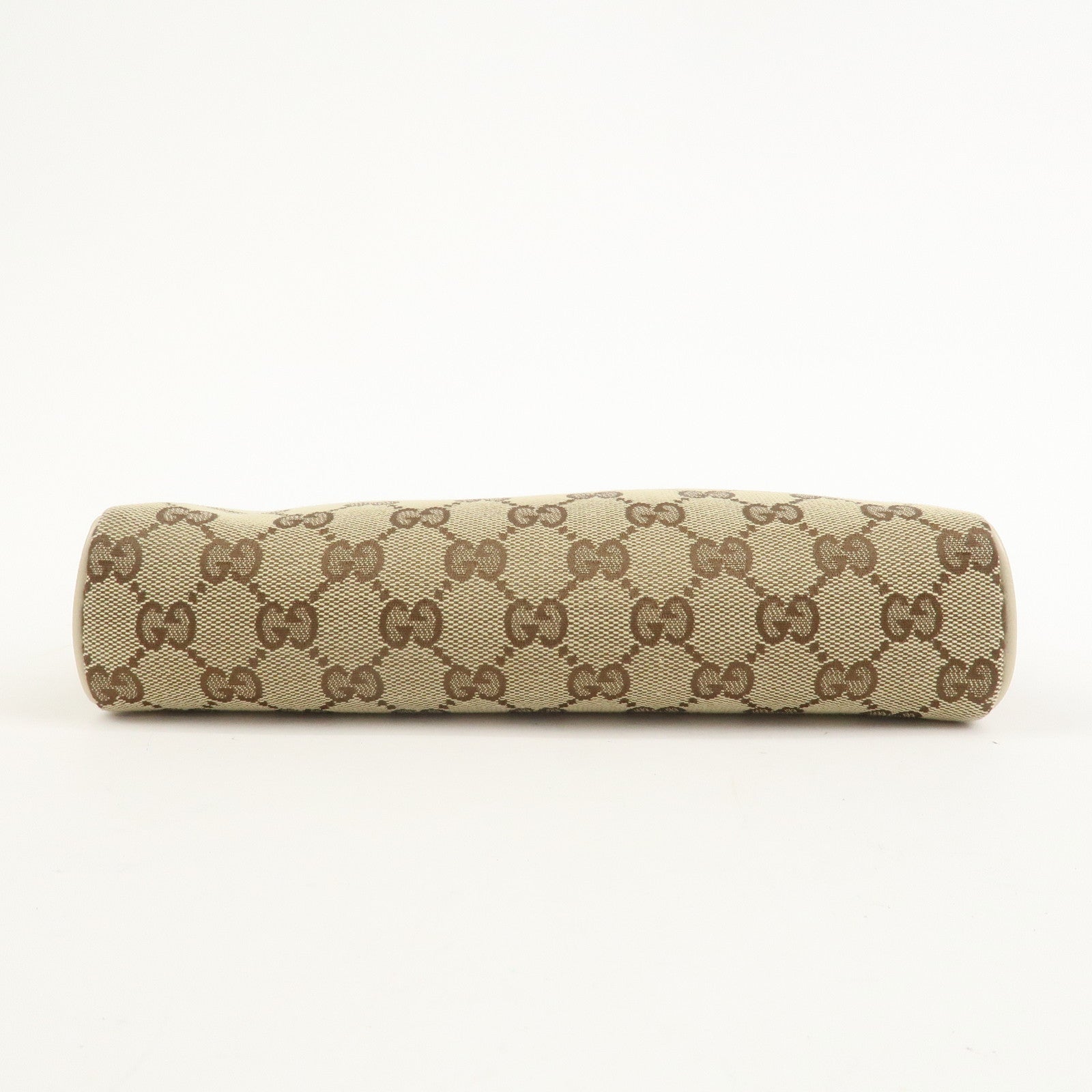 GUCCI Abbey GG Canvas Leather Pouch Hand Bag Brown Ivory 145750