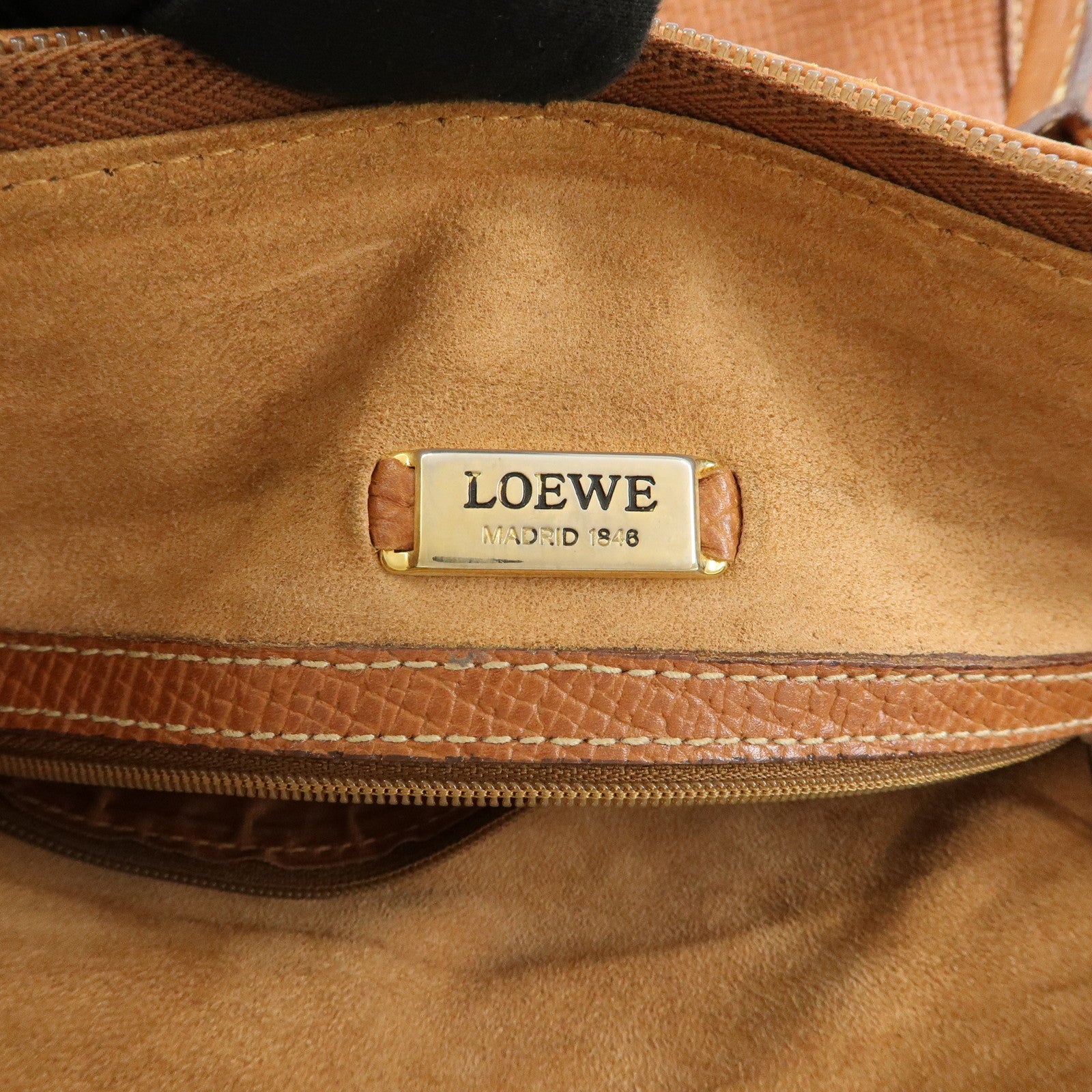 LOEWE Embossed Leather 2Way Bag Hand Bag Shoulder Bag Brown