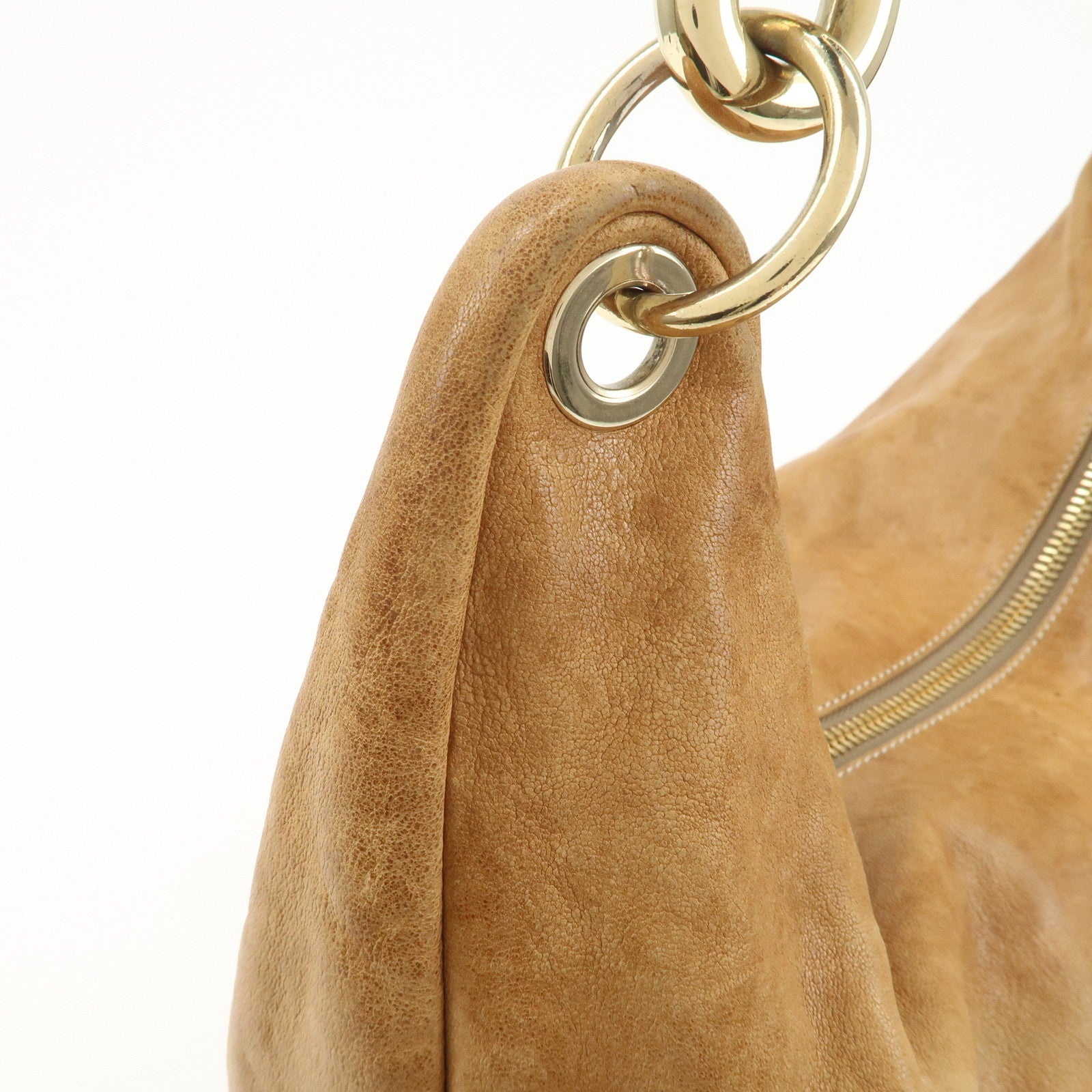 JIMMY CHOO Sky Bag Leather Shoulder Bag Hand Bag Brown