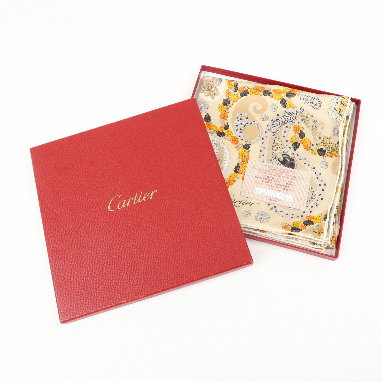 Cartier Silk 100% Scarf Panthere Jewelry Motif Beige