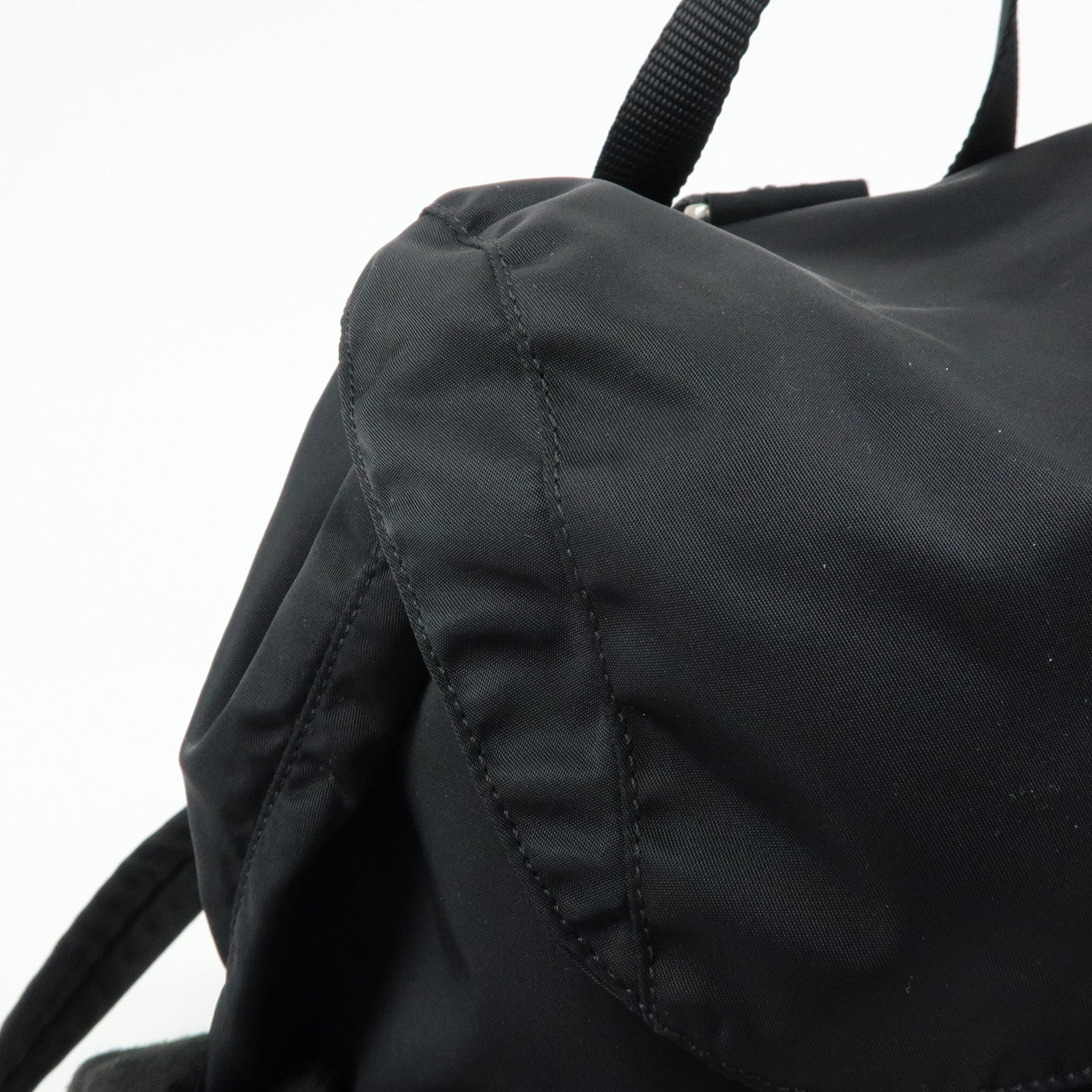PRADA Triangle Logo Nylon Leather Backpack Rucksuck Black