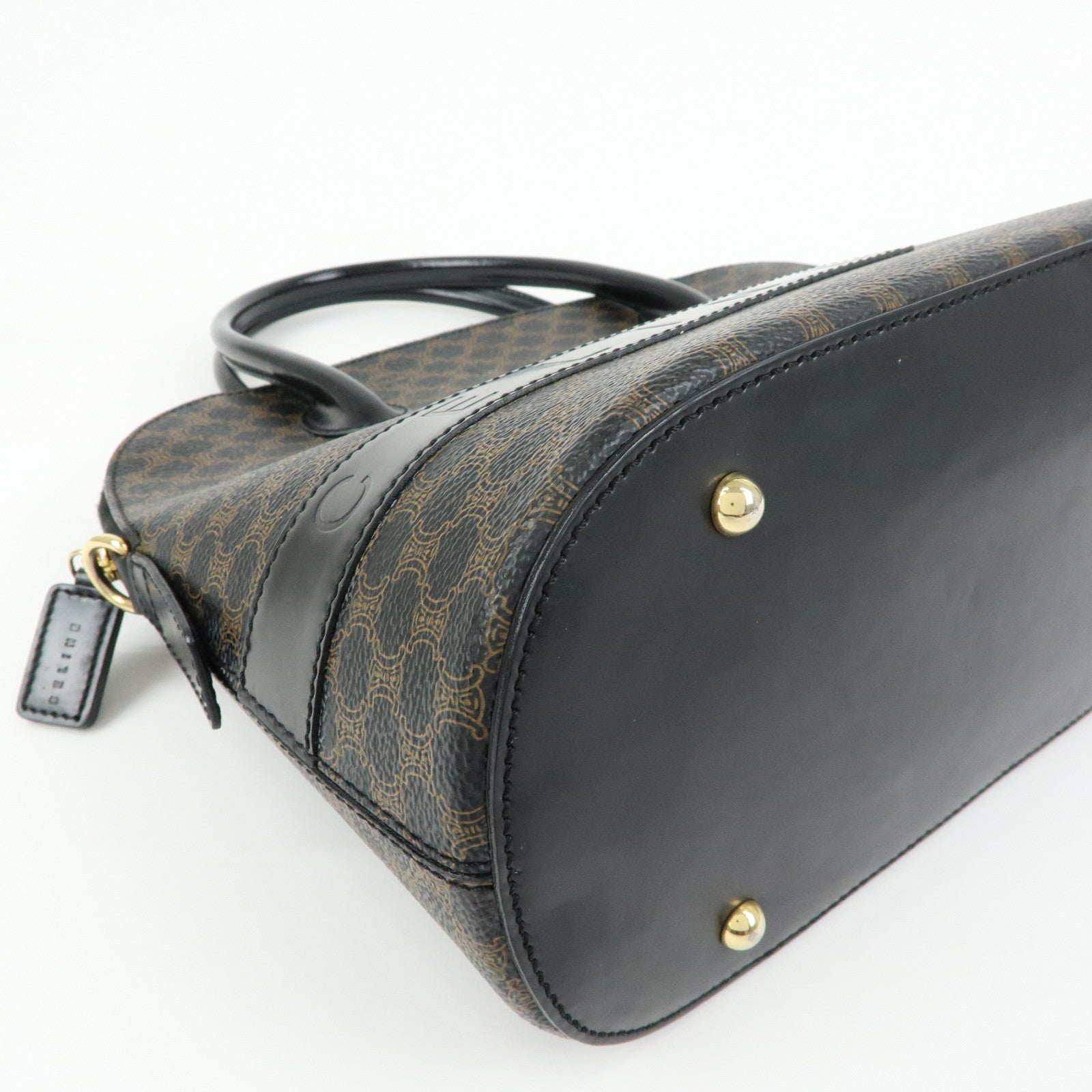 CELINE Macadam PVC Leather Hand Bag Black Brown
