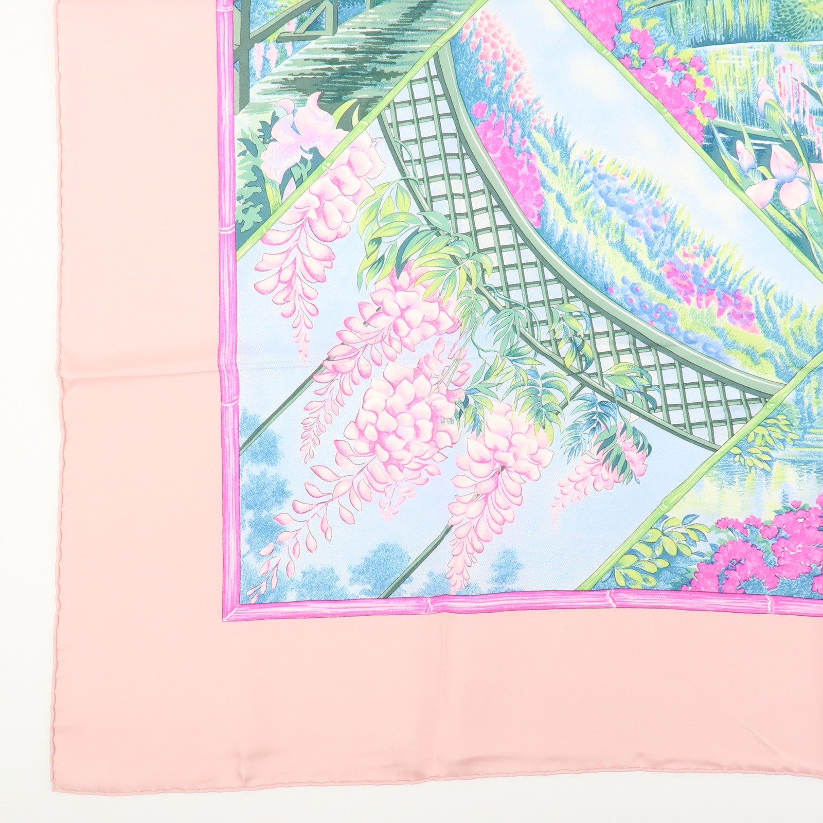 HERMES Carre 90 Silk 100% Scarf GIVERNY Pink Multicolor