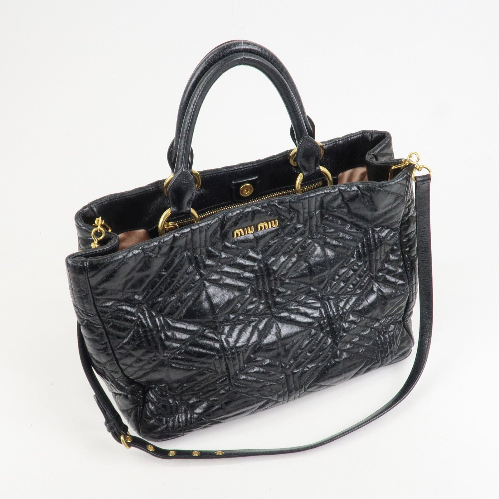MIU MIU Leather 2Way Shoulder Bag Hand Bag Tote Bag Black