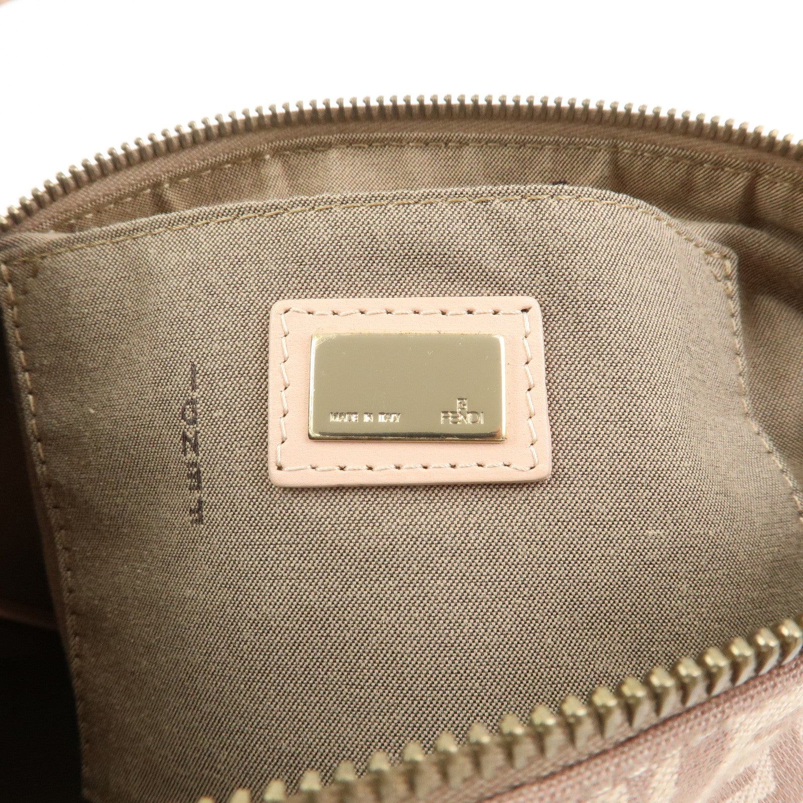 FENDI Zucchino Canvas Leather Shoulder Hand Bag Pink Beige 8BR444