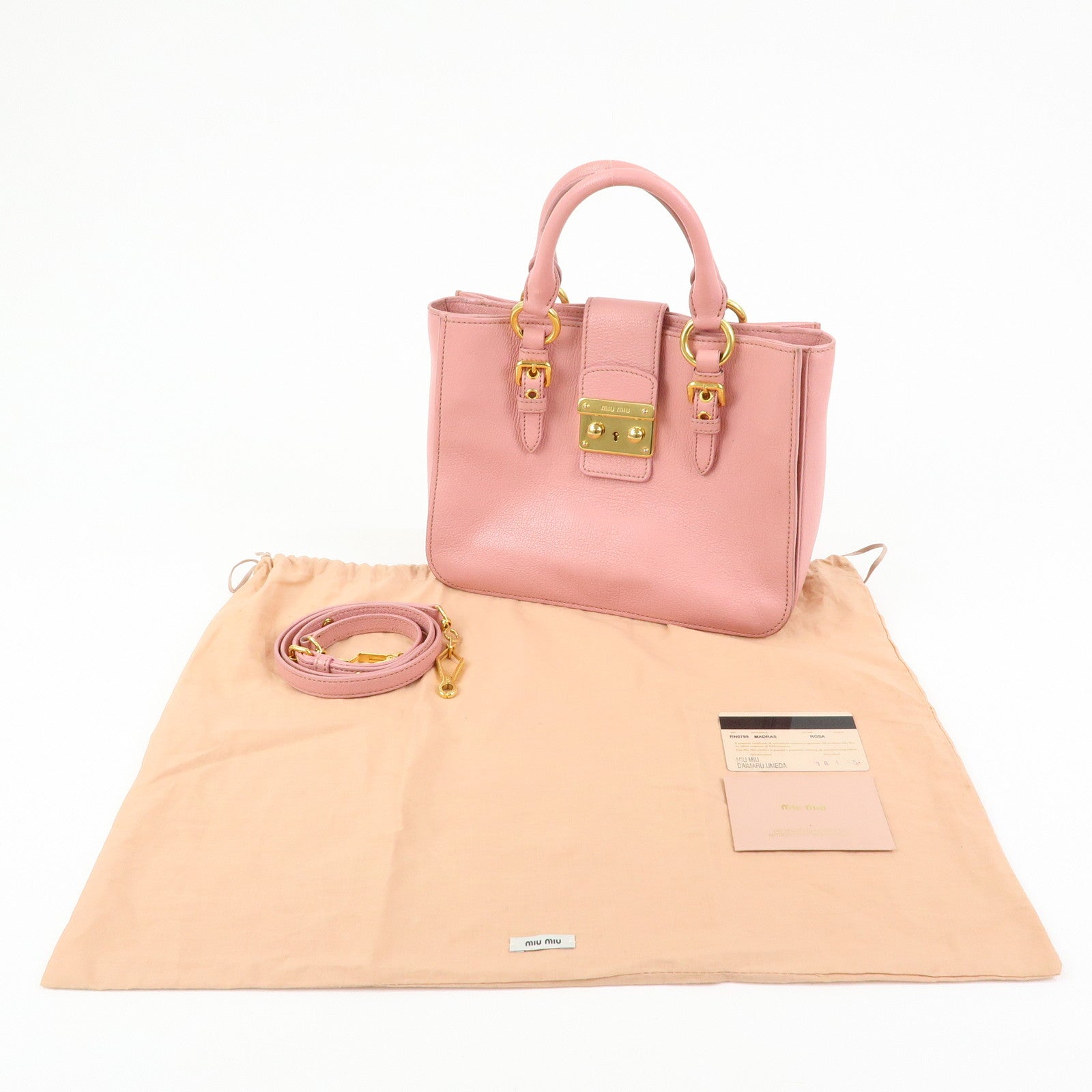 MIU MIU Logo Madras Leather 2Way Hand Shoulder Bag Pink RN0799