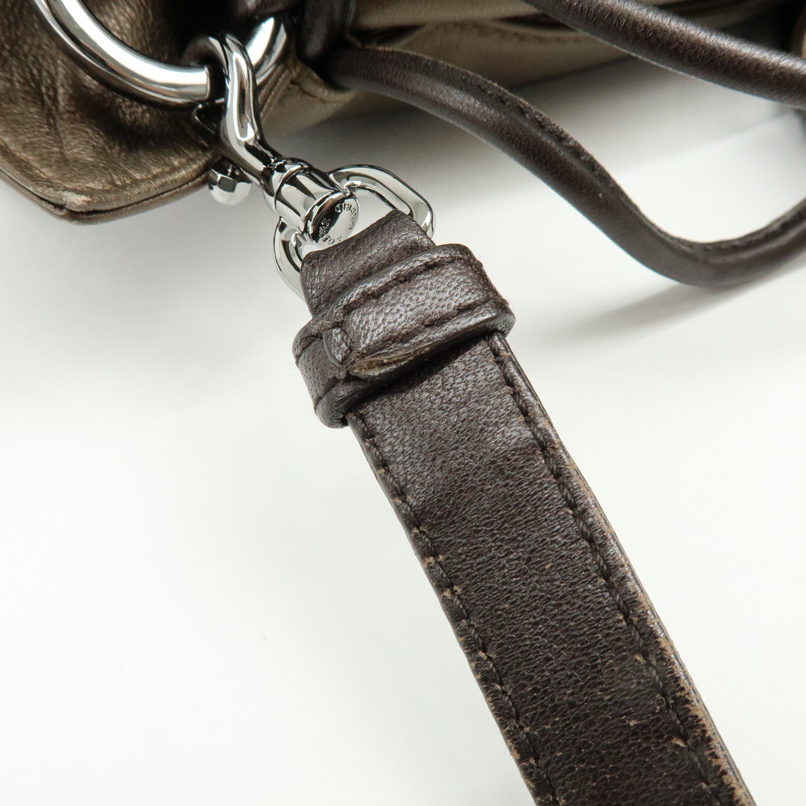 LOEWE Anagram Nappa Leather Drawstring Fringe Shoulder Bag Brown