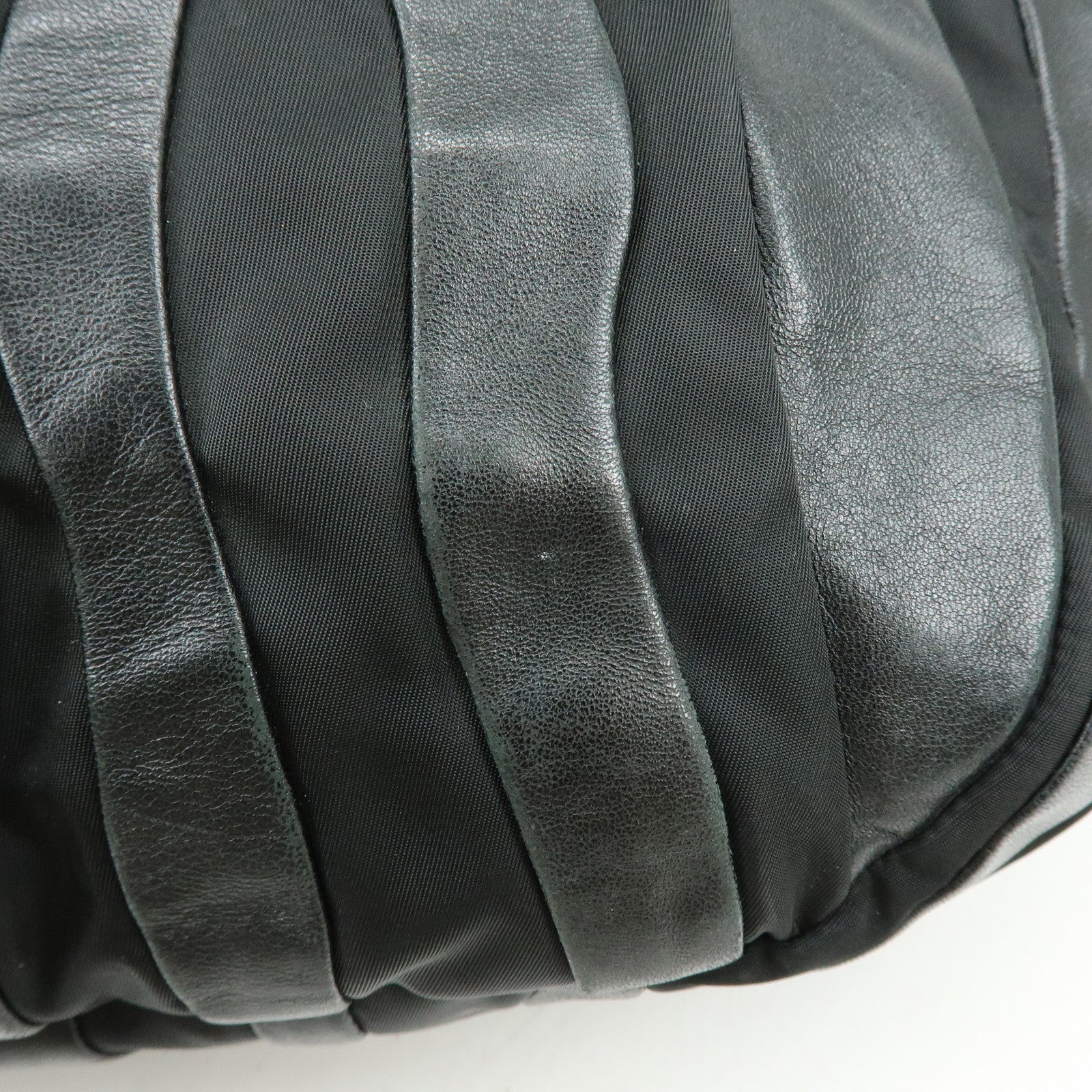 PRADA Logo Leather Nylon Tote Bag Shoulder Bag Black BR3994