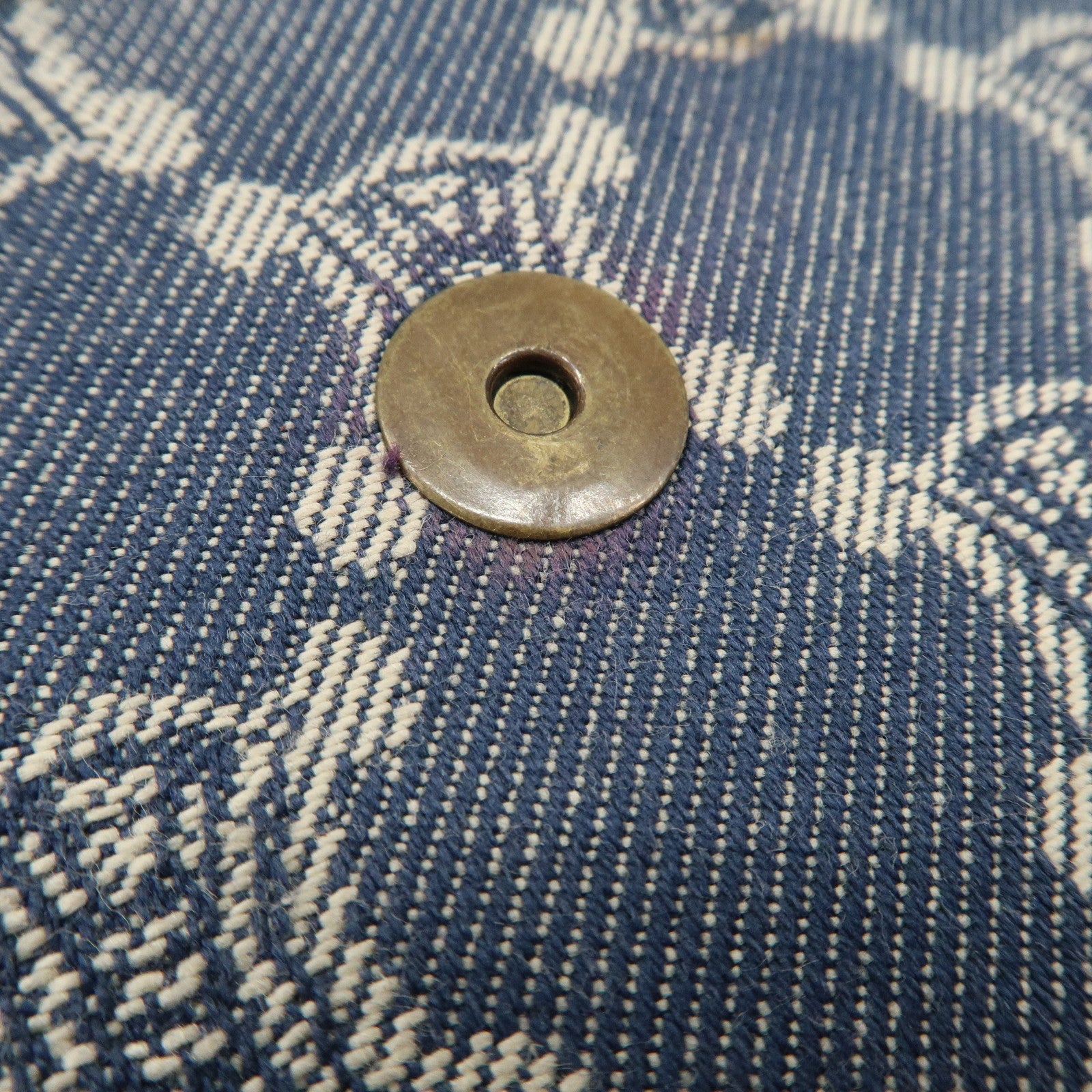 CELINE Macadam Canvas Leather Shoulder Bag Hand Bag Navy Brown