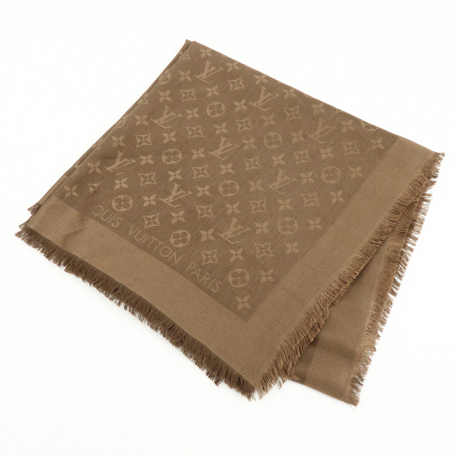 Louis Vuitton Monogram Shine Silk Wool Scarf Brown M77357