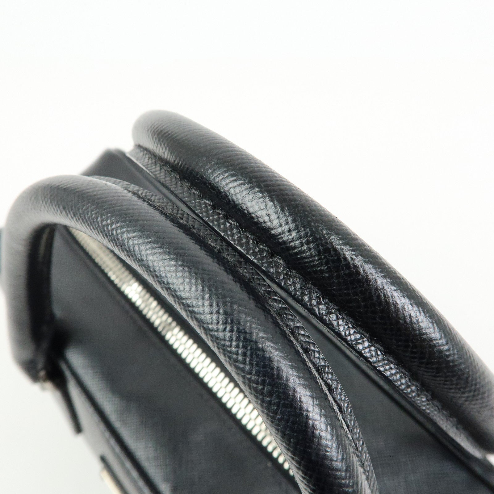 PRADA Triangle Logo Saffiano Leather Hand Bag Boston Bag Black