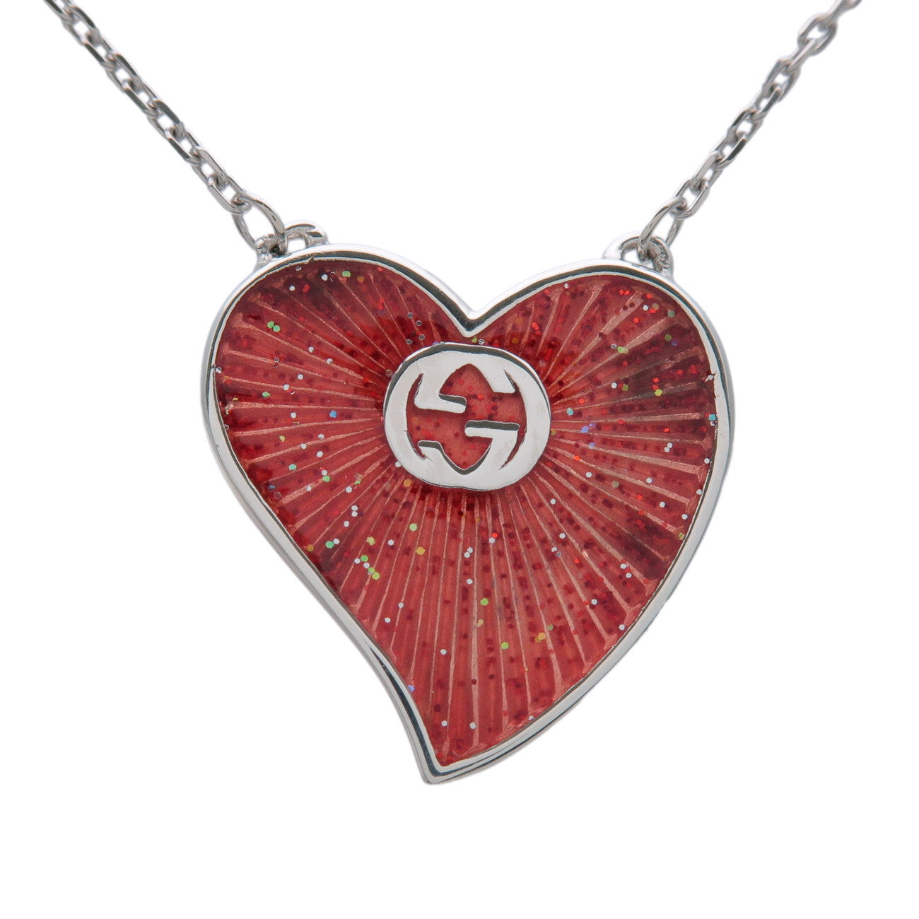 GUCCI Interlocking G Chain Necklace Heart Motif SV925 Silver