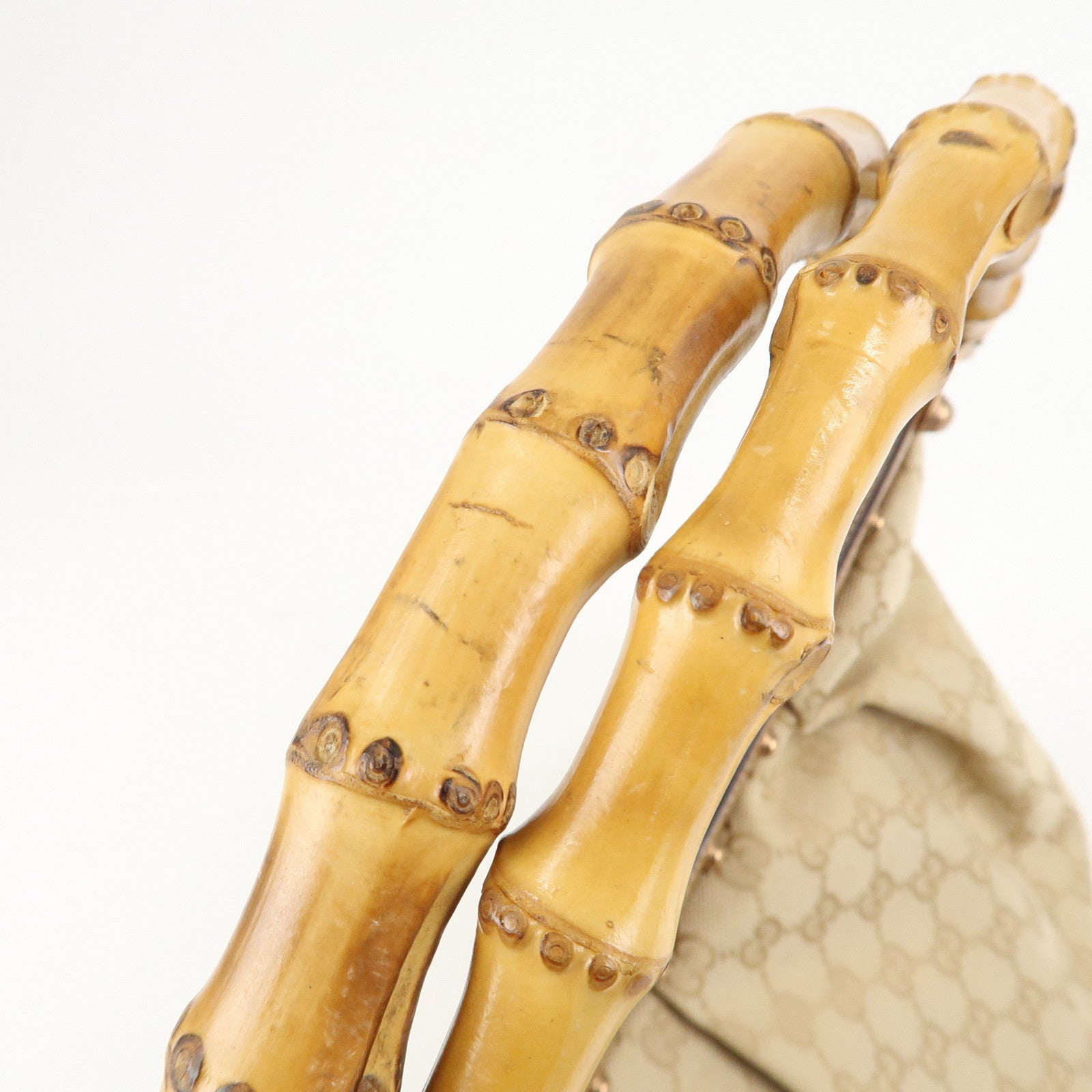 GUCCI Bamboo GG Canvas Leather Shoulder Bag Hand Bag Beige 124293