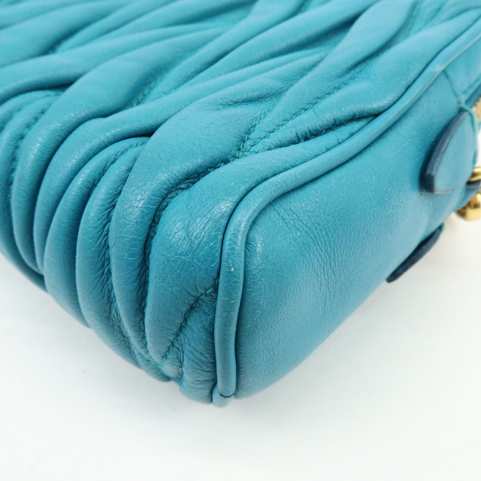 MIU MIU Matelasse Leather 2Way Bag Hand Shoulder Bag Blue RT0543