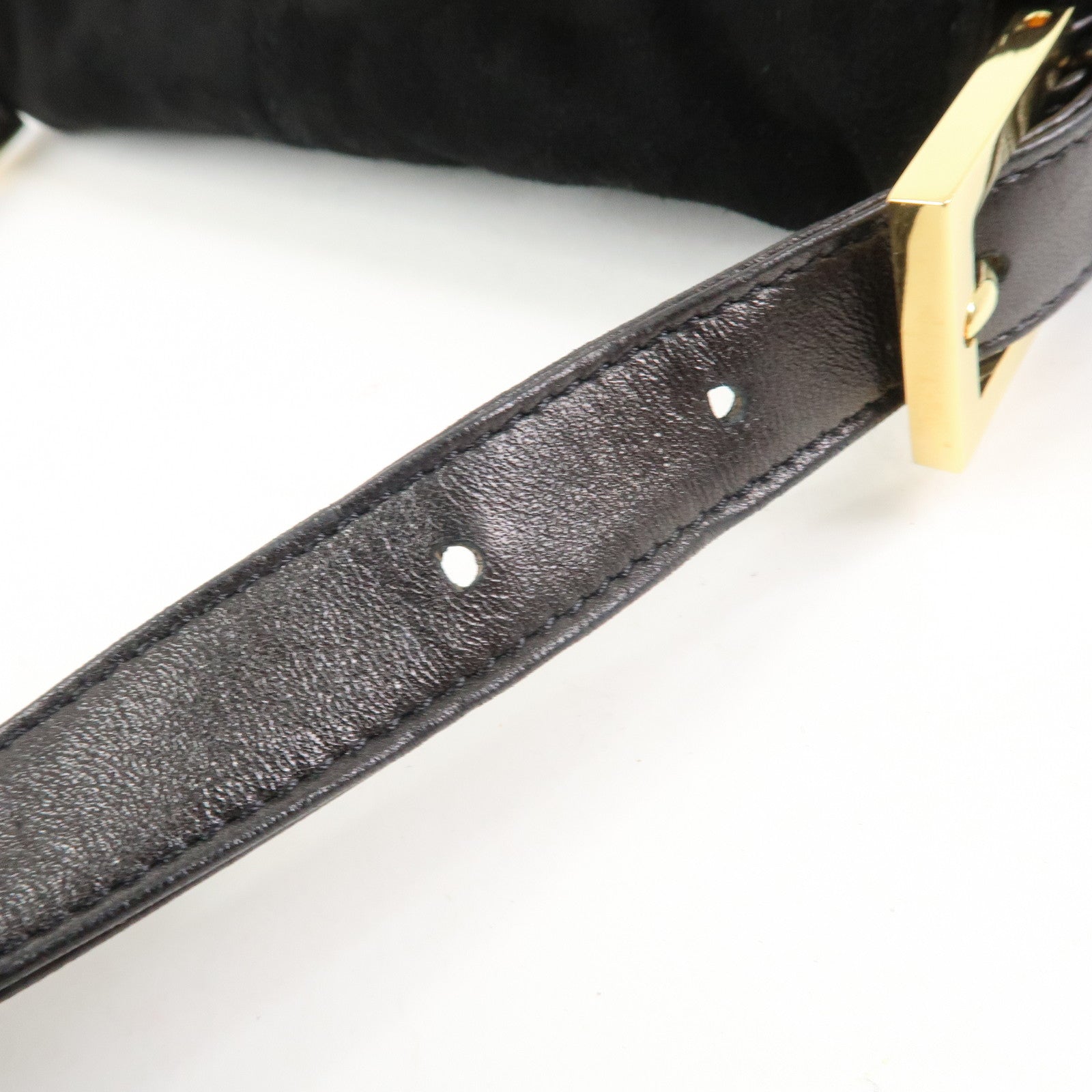 FENDI Mamma Baguette Suede Leather Shoulder Bag Black 26424