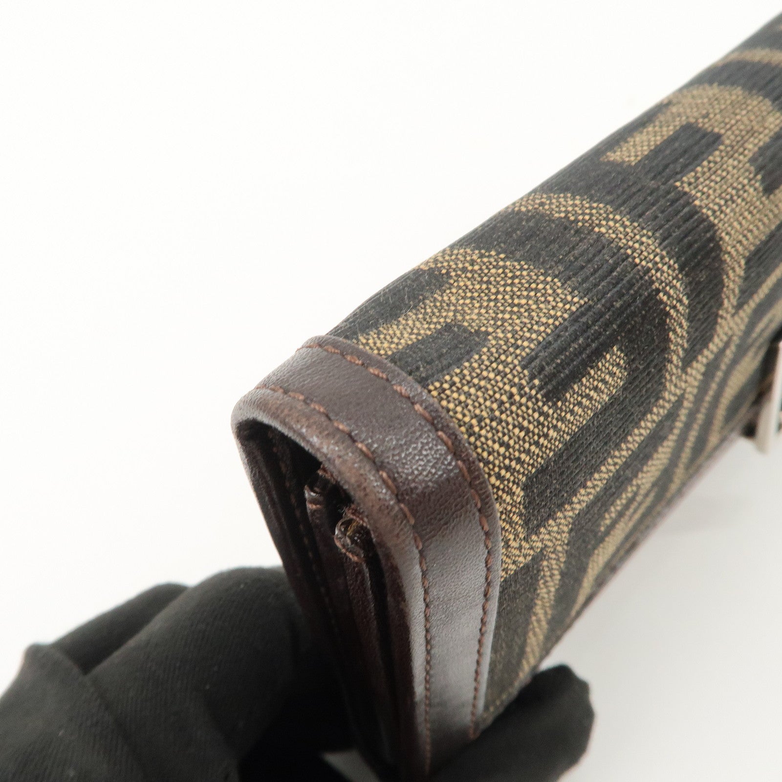 FENDI Zucca Canvas Leather Flap Long Wallet Brown 31084