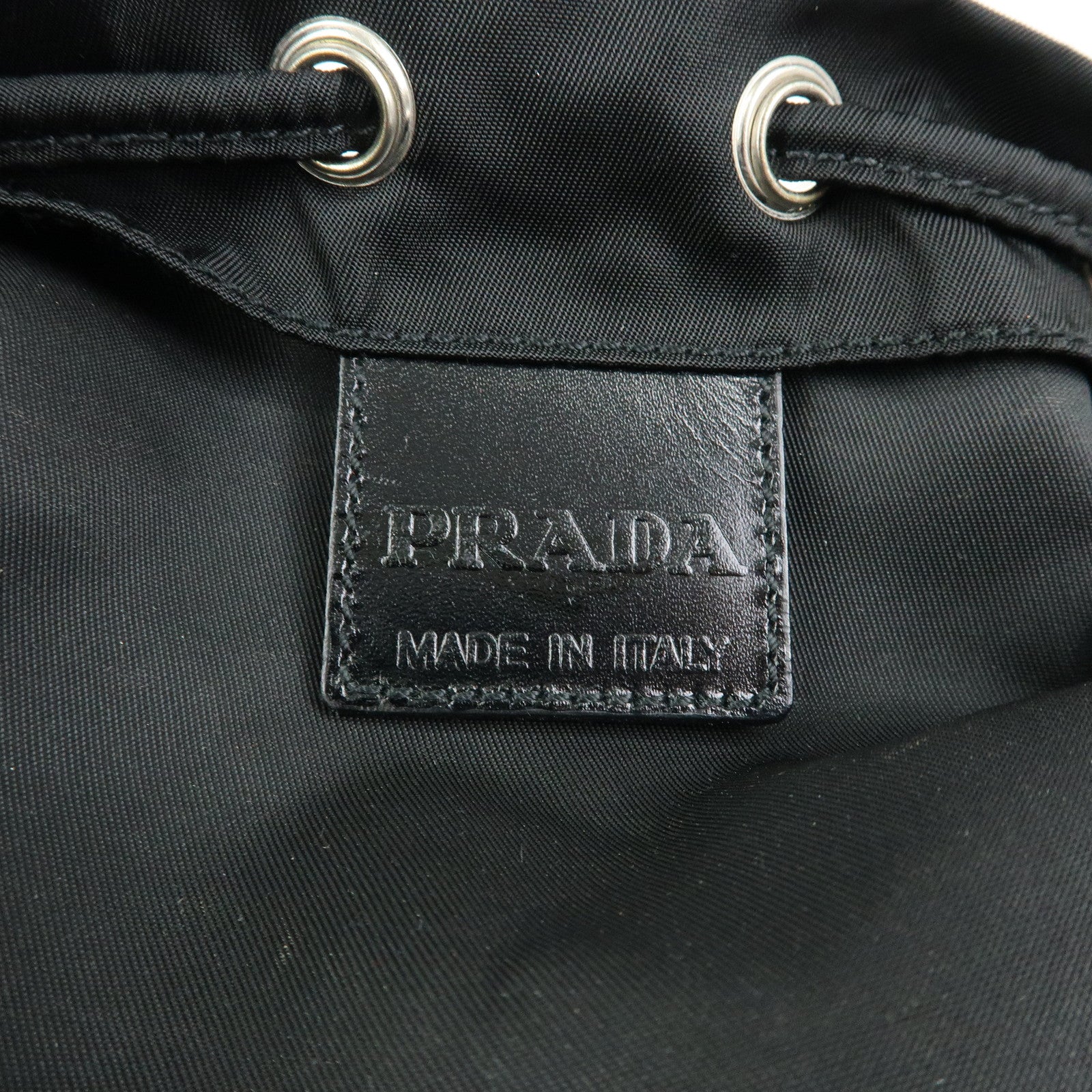 PRADA Triangle Logo Nylon Leather Drawstring Pouch Black MV369