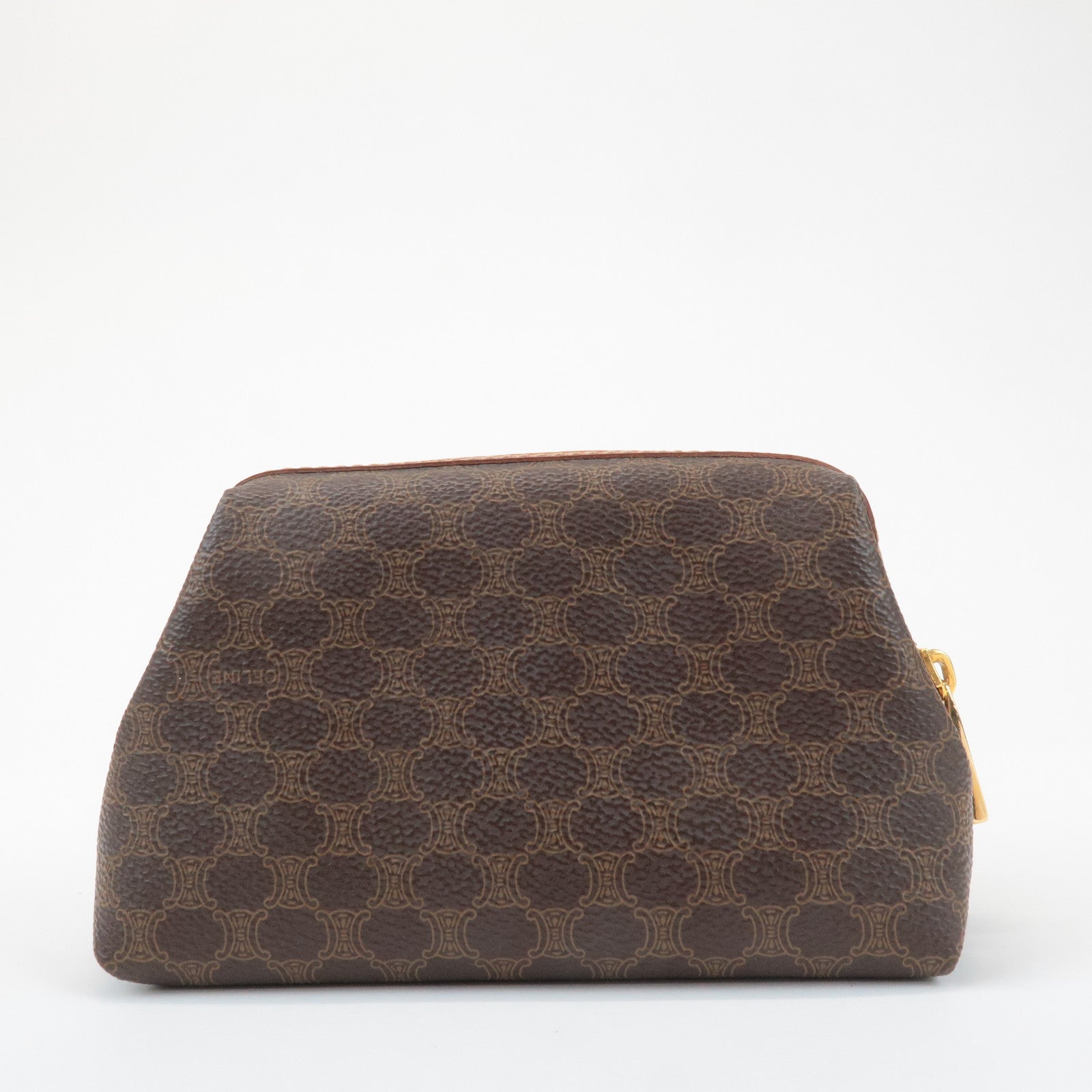 CELINE Macadam PVC Leather Canvas Pouch Brown Gold Hardware