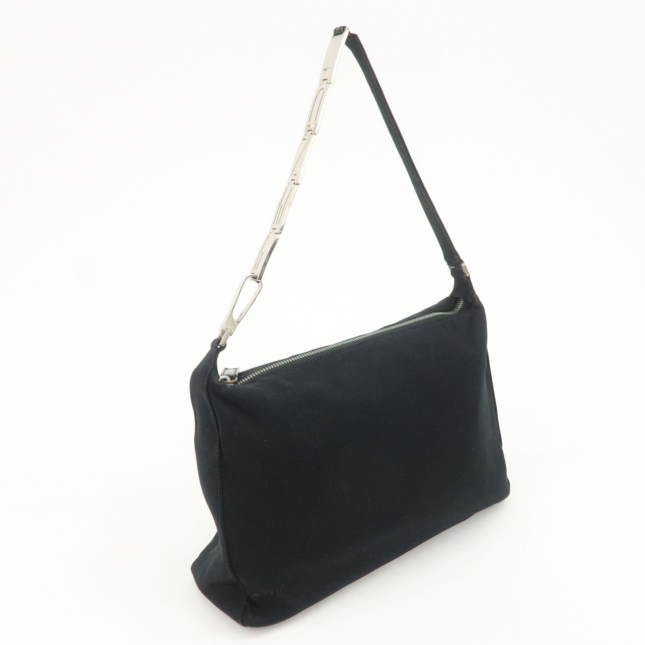 FENDI Polyester Chain Shoulder Bag Hand Bag Black Silver 091577
