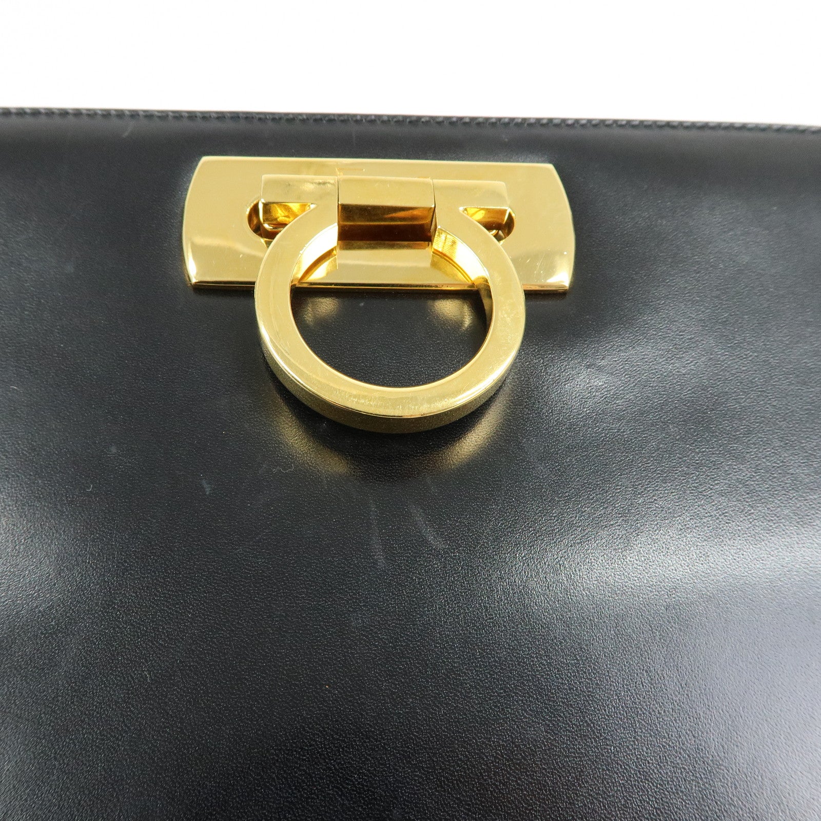 Ferragamo Gancini Leather 2Way Bag Clutch Bag Shoulder Bag Black