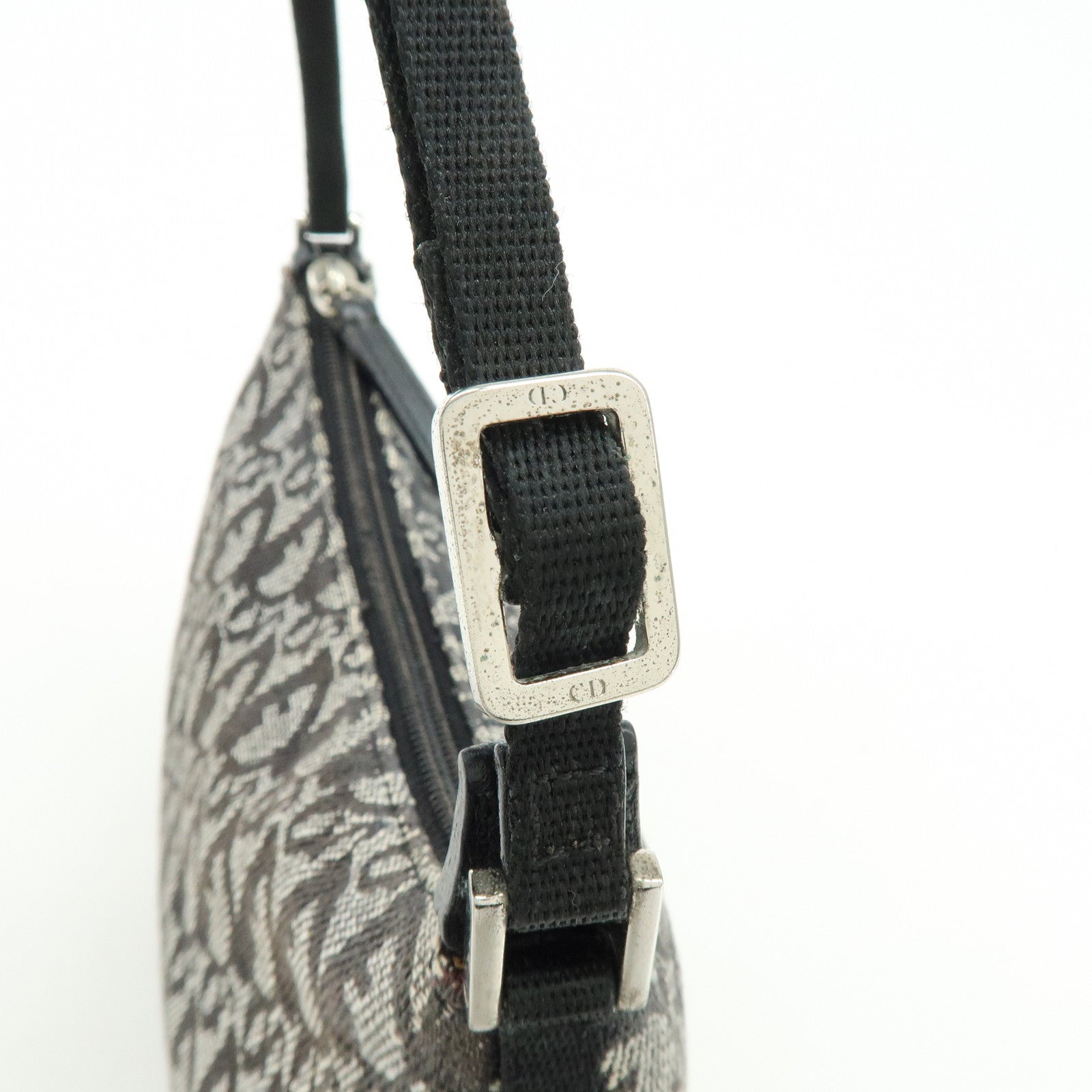 Christian Dior Trotter Jacquard Leather Shoulder Bag Black