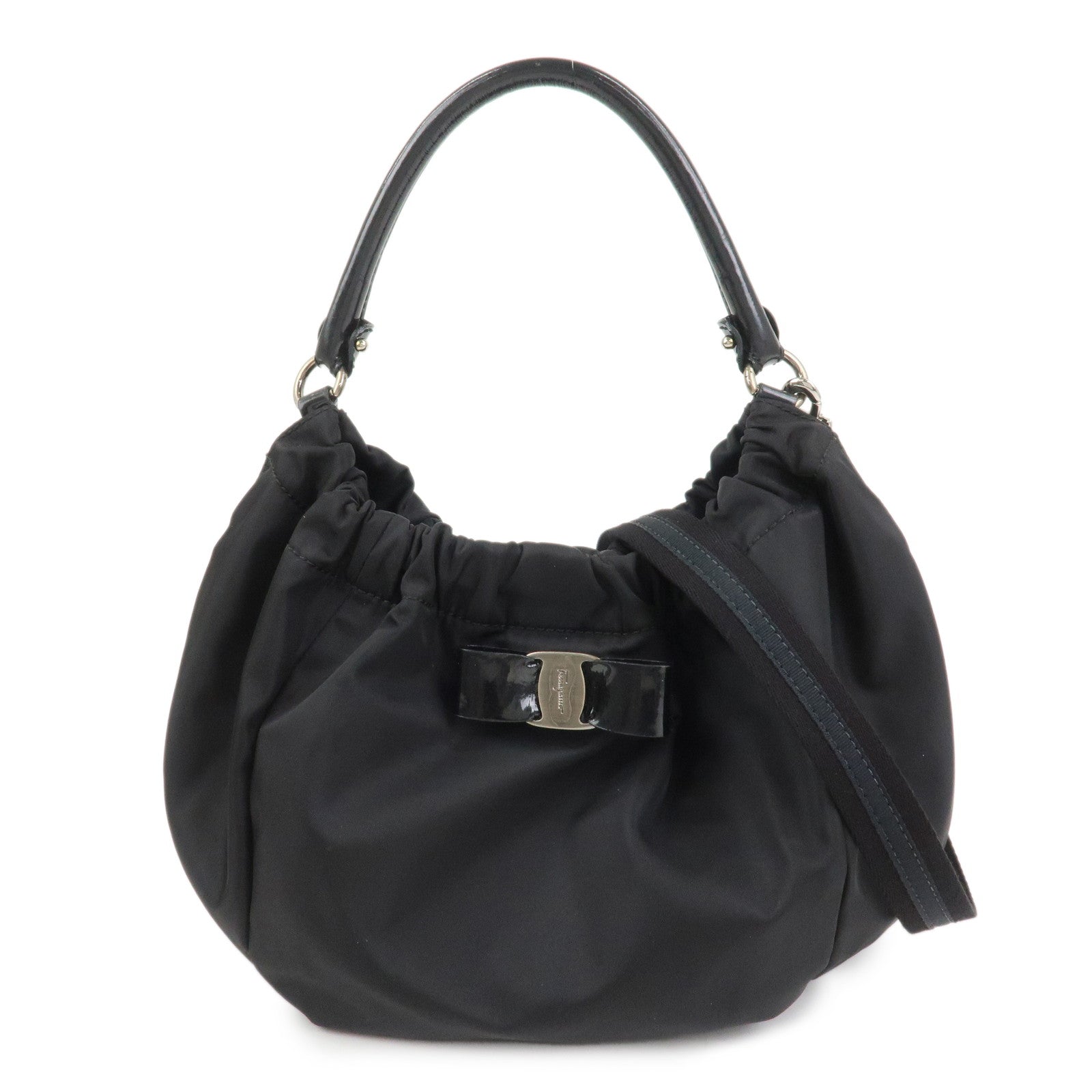 Ferragamo Vara Ribbon Nylon Patent Leather 2Way Hand Shoulder Bag