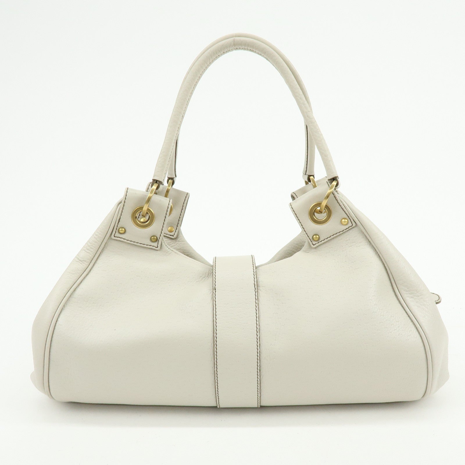 Ferragamo Gancini Leather Shoulder Bag Hand Bag Ivory