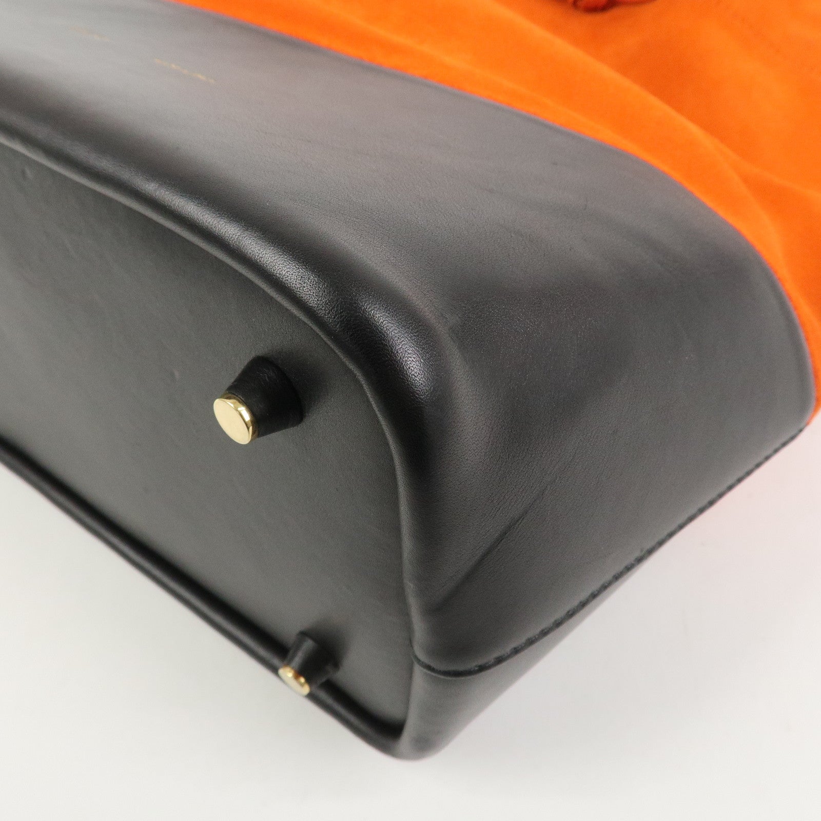 CELINE Suede Calf Leather Shoulder Bag Hand Bag Orange Black