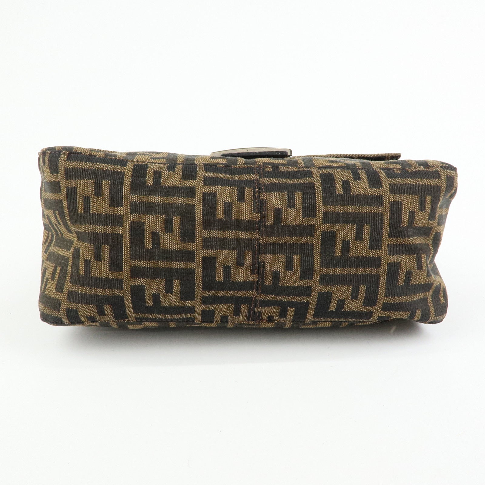 FENDI Mamma Baguette Zucca Canvas Leather Shoulder Bag Brown 26325
