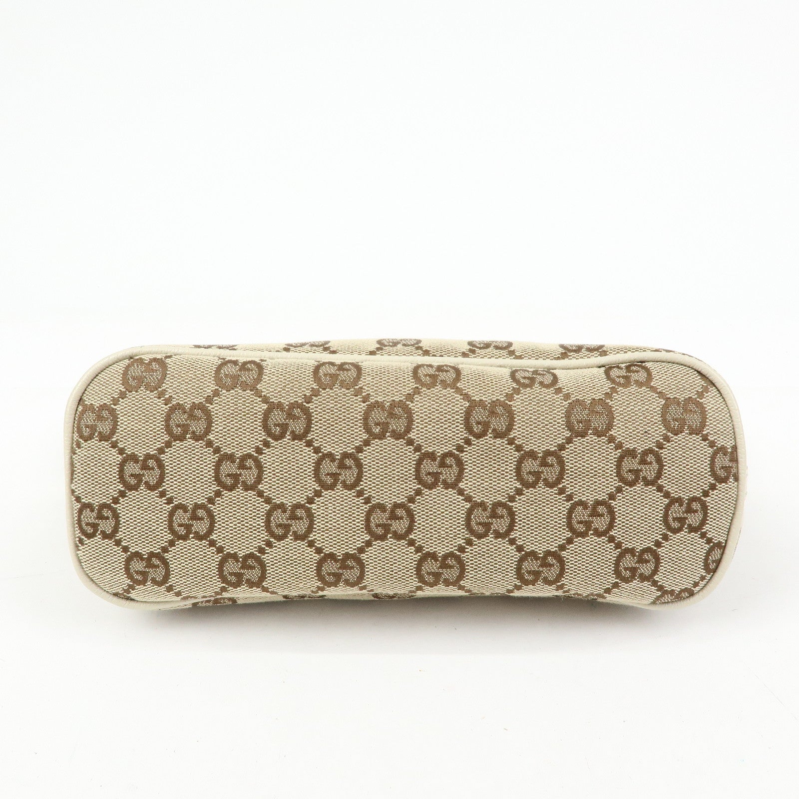 GUCCI Boat Bag GG Canvas Leather Accessory Pouch Beige White 07198
