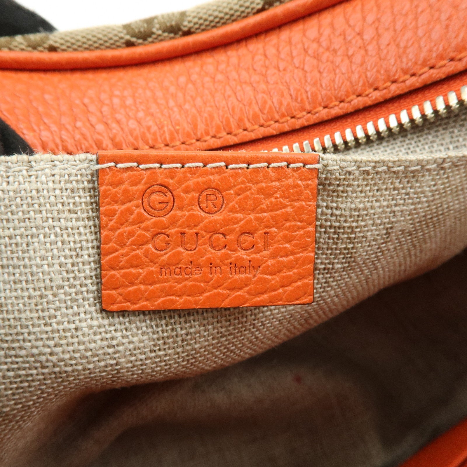 GUCCI GG Canvas Leather Shoulder Bag Beige Orange 449413