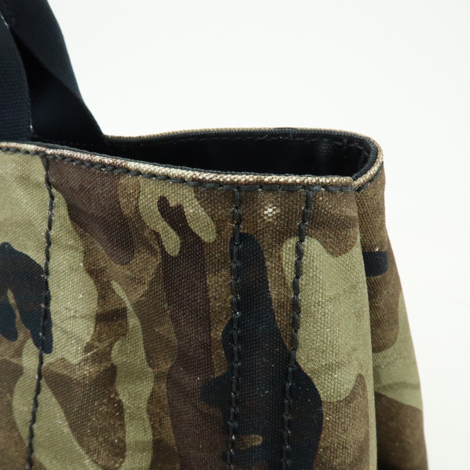 PRADA Triangle Logo Canapa Tote Bag Hand Bag Brown Khaki BN2020