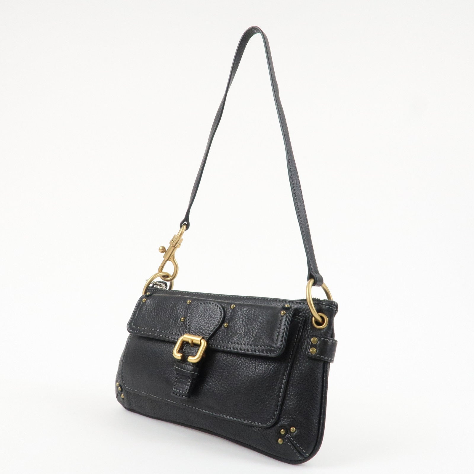 Chloe Paddington Leather Shoulder Bag Hand Bag Black Gold HDW Used