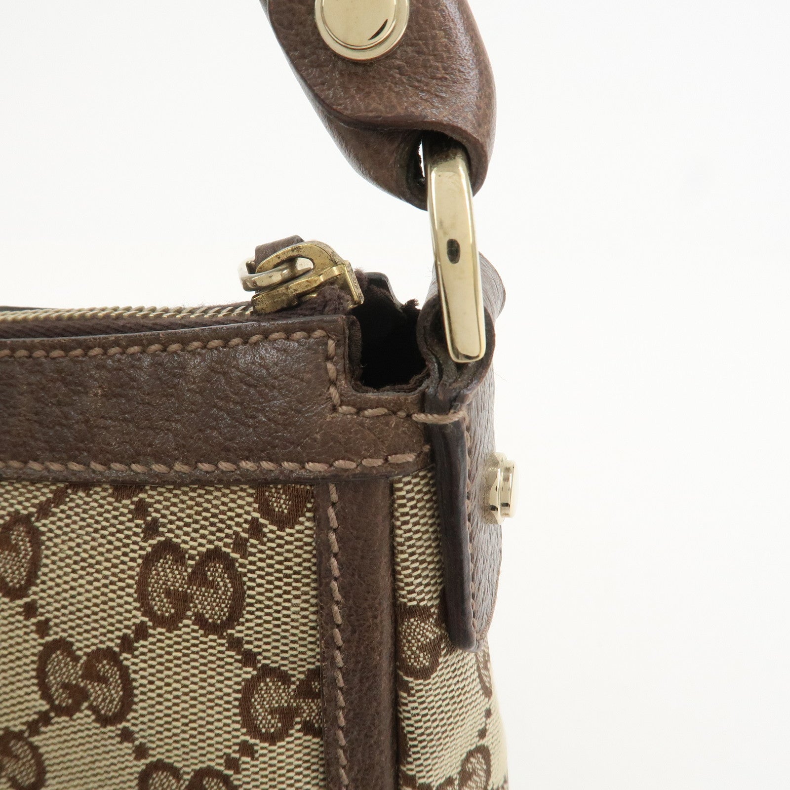 GUCCI GG Canvas Leather Shoulder Bag Hand Bag Beige Brown 146244