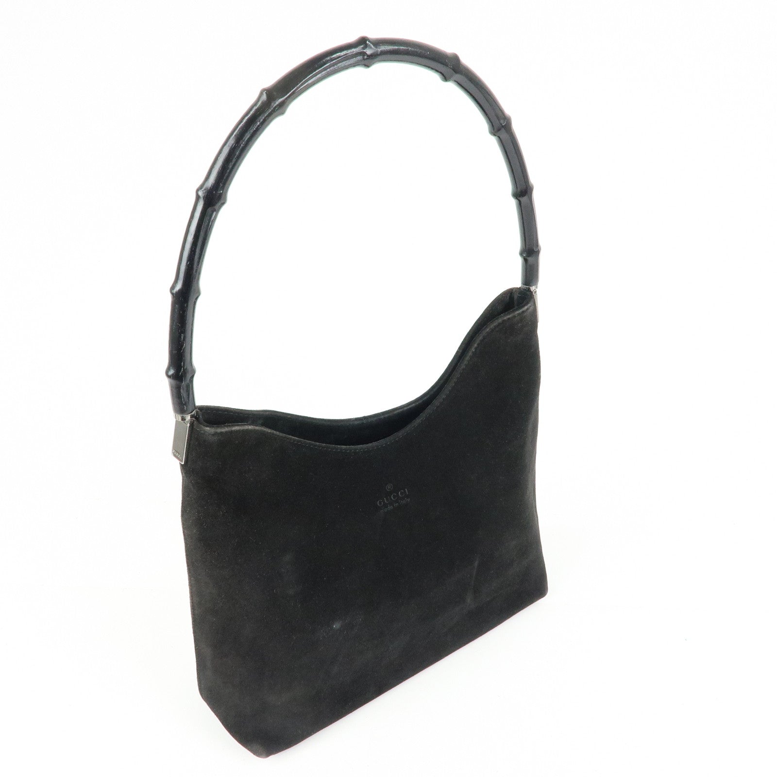 GUCCI Bamboo Suede Shoulder Bag Hand Bag Black 001.3244