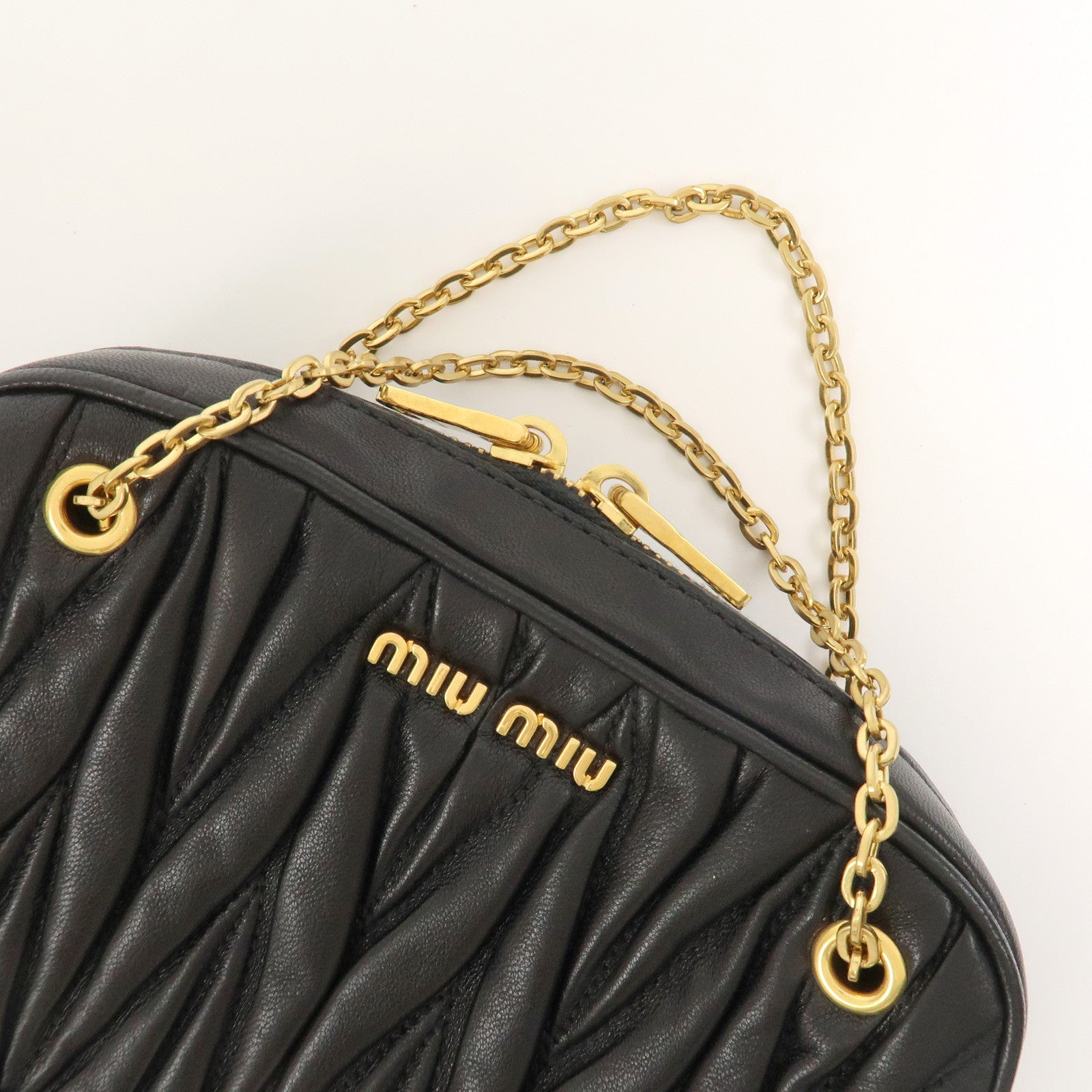MIU MIU Matelasse Nappa Leather Accessory Chain Pouch Black 5ND001